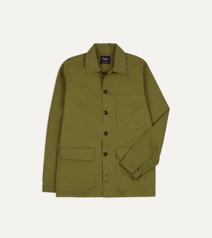 Green Cotton Twill Three-Pocket Overshirt made by Drake's London