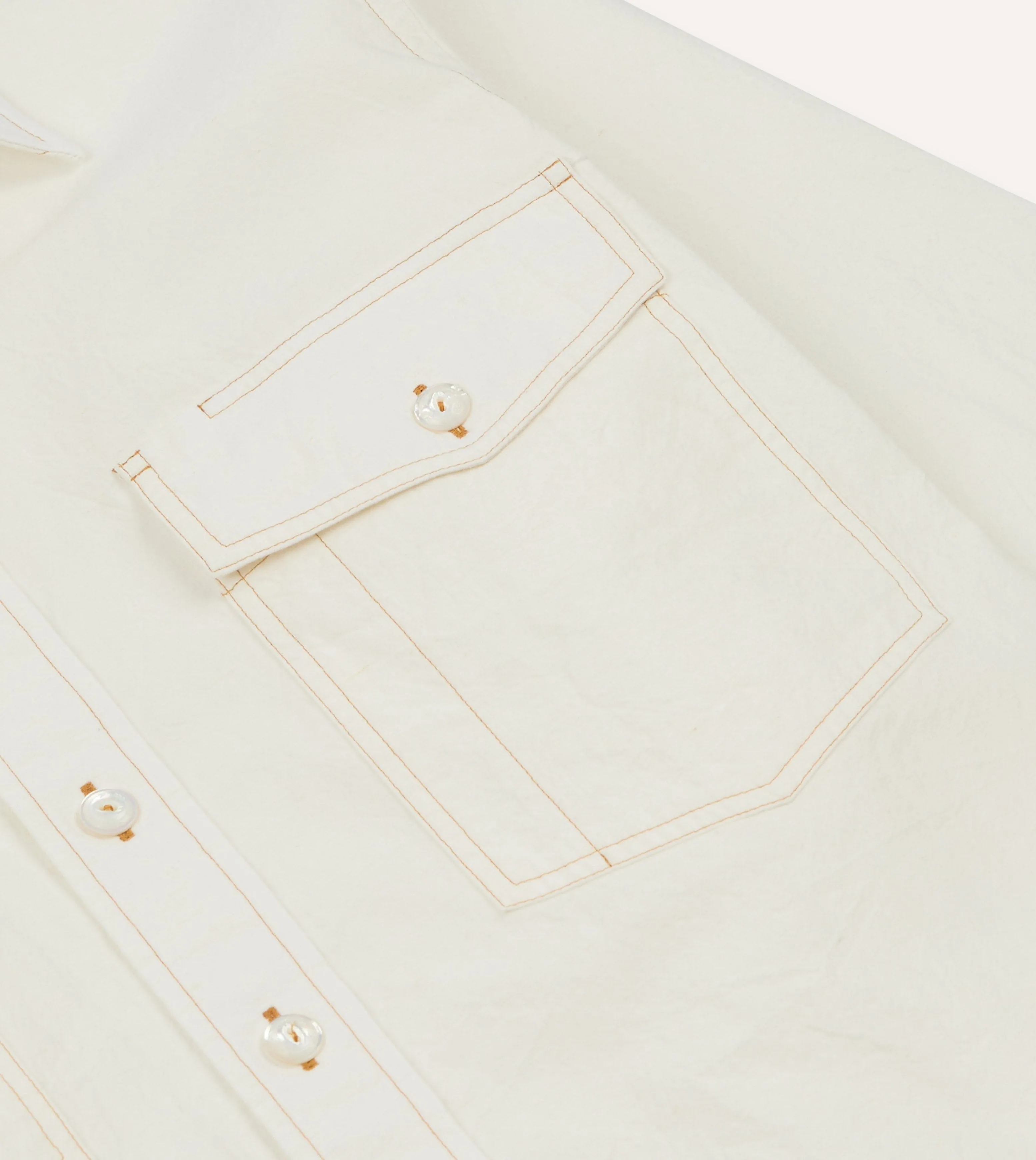 White Cotton-Linen Two-Pocket Work Shirt sold by Drake's London product image thumbnail 5