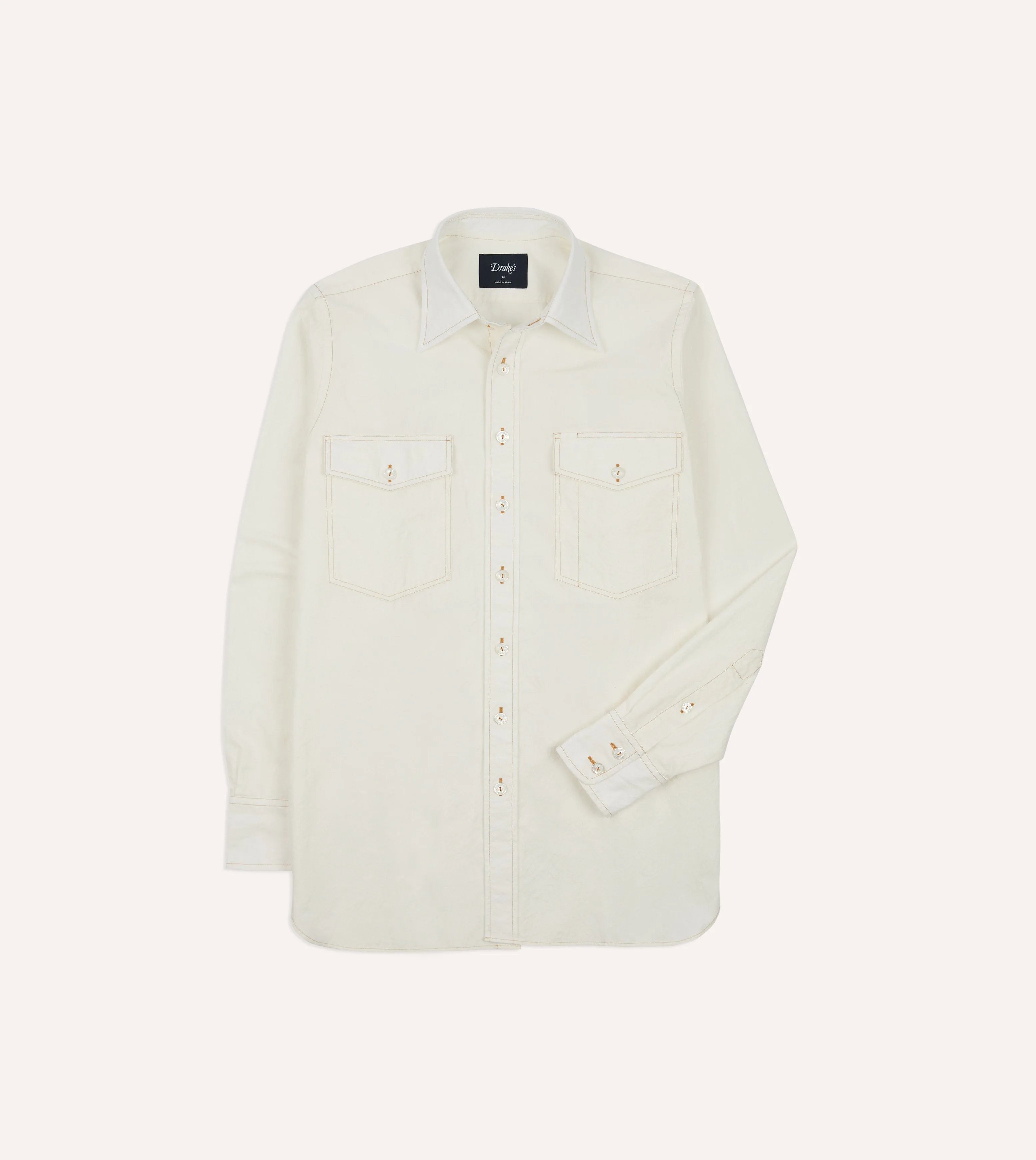White Cotton-Linen Two-Pocket Work Shirt sold by Drake's London product image thumbnail 2