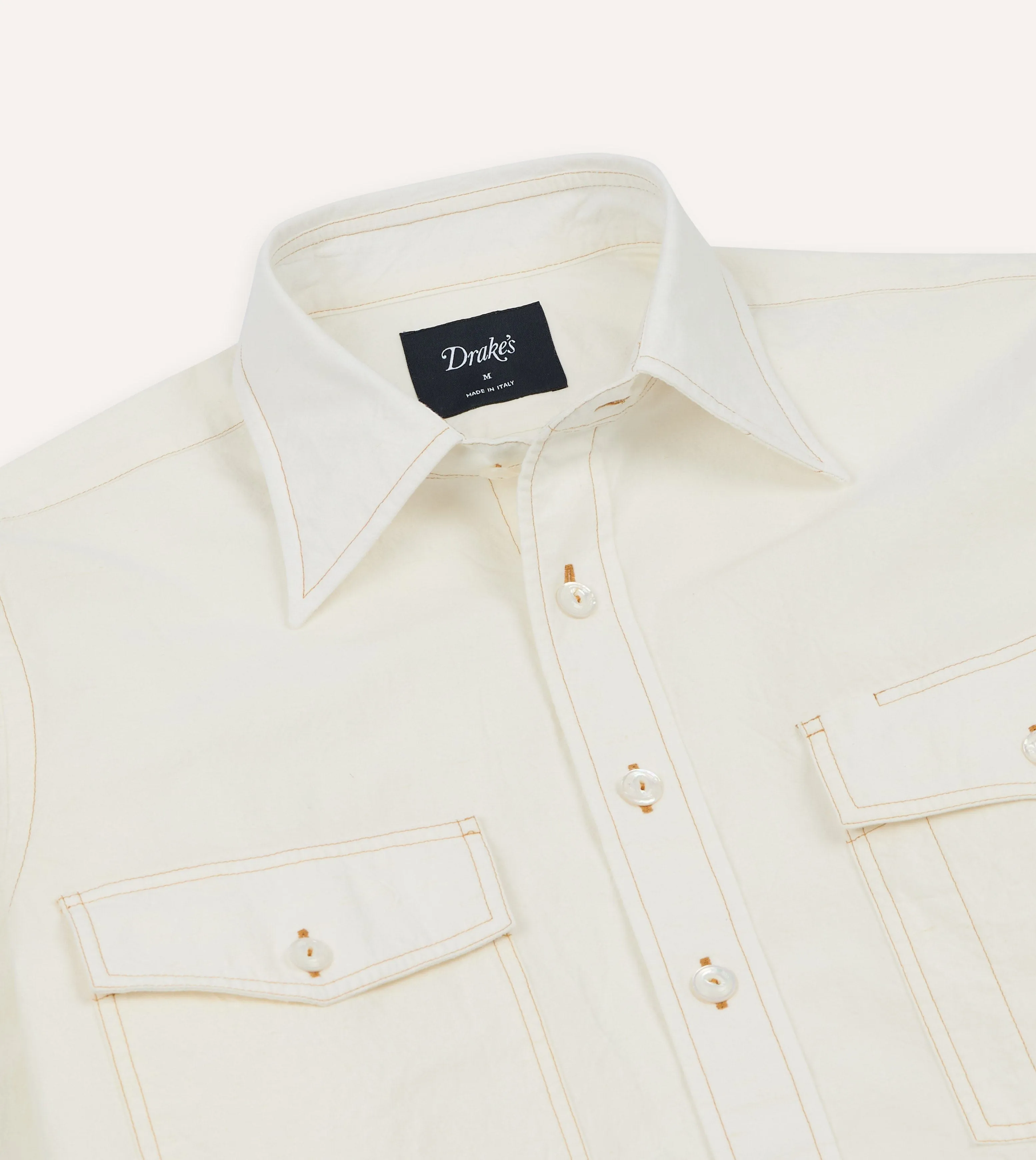 White Cotton-Linen Two-Pocket Work Shirt sold by Drake's London product image thumbnail 4