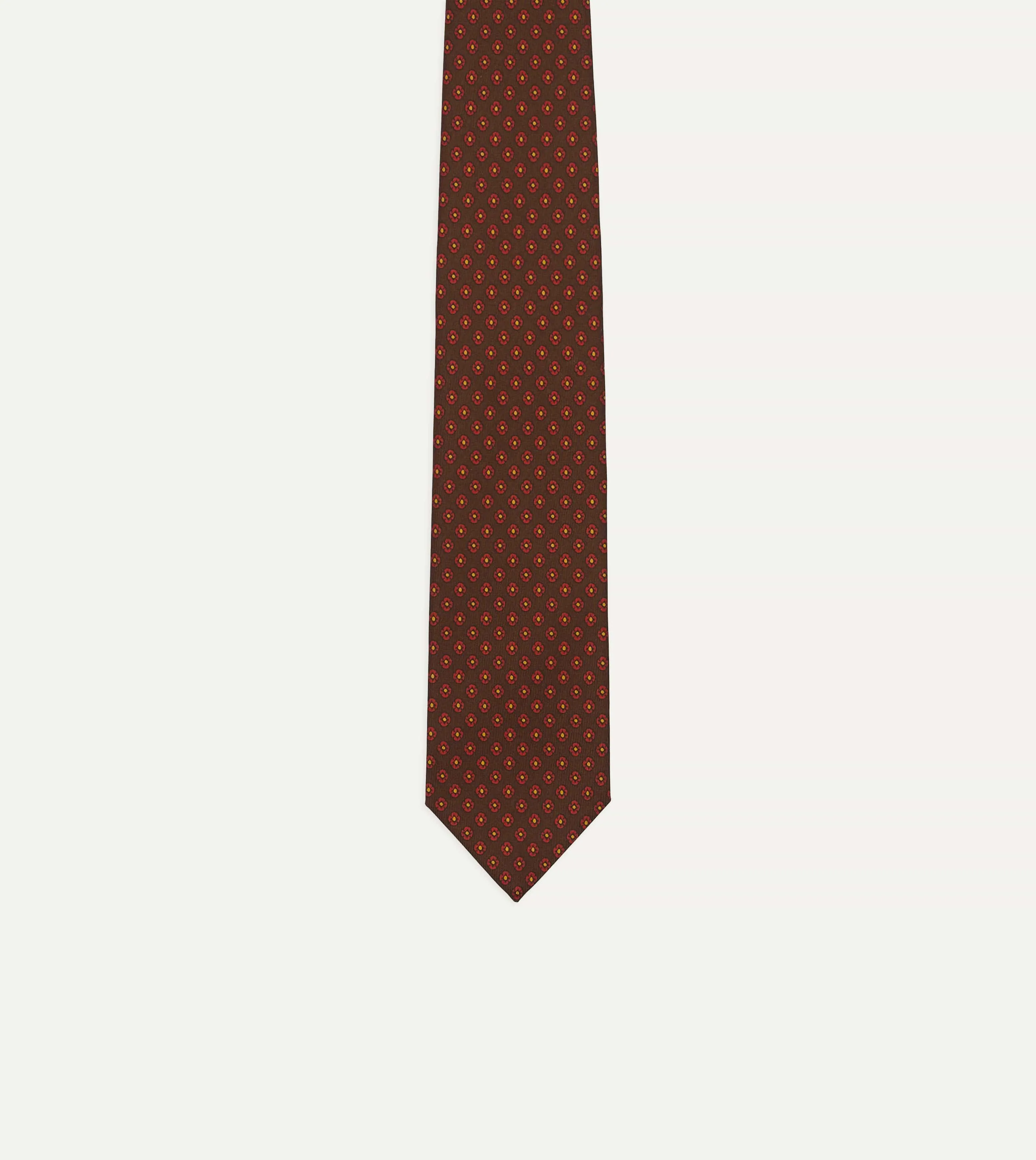 Brown Square Flower Print Silk Self-Tipped Tie sold by Drake's London product image thumbnail 3