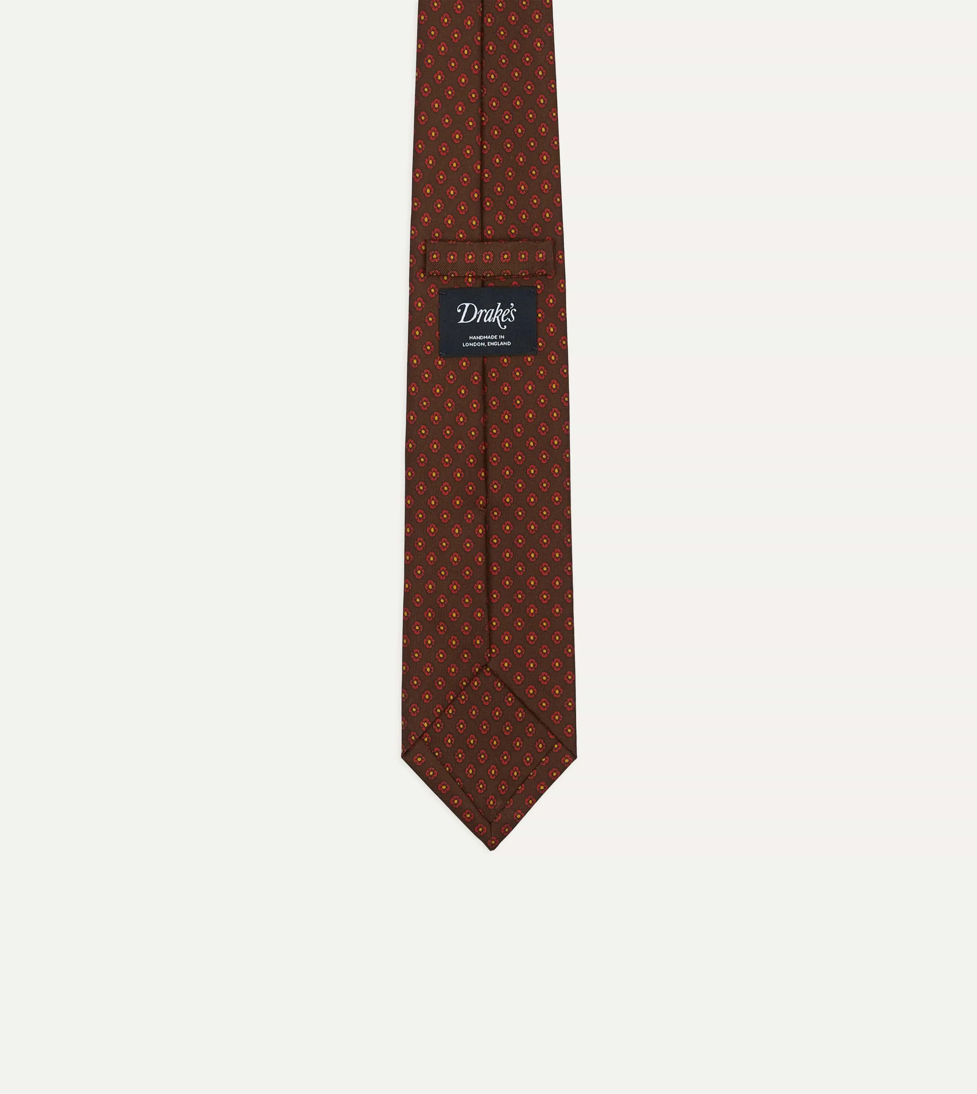 Brown Square Flower Print Silk Self-Tipped Tie sold by Drake's London product image thumbnail 4