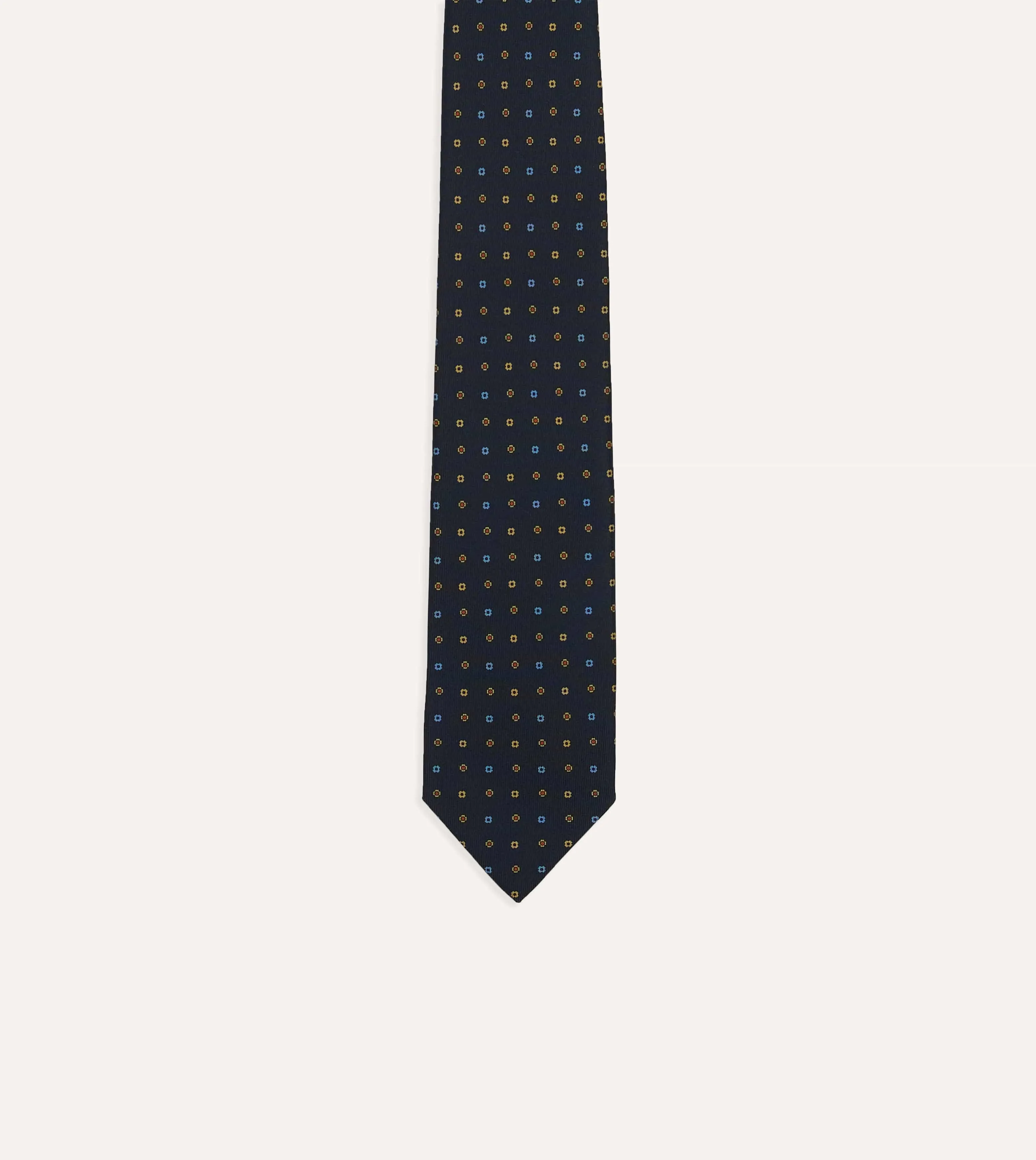 Navy Geometric Flower Print Silk Self-Tipped Tie sold by Drake's London product image thumbnail 3