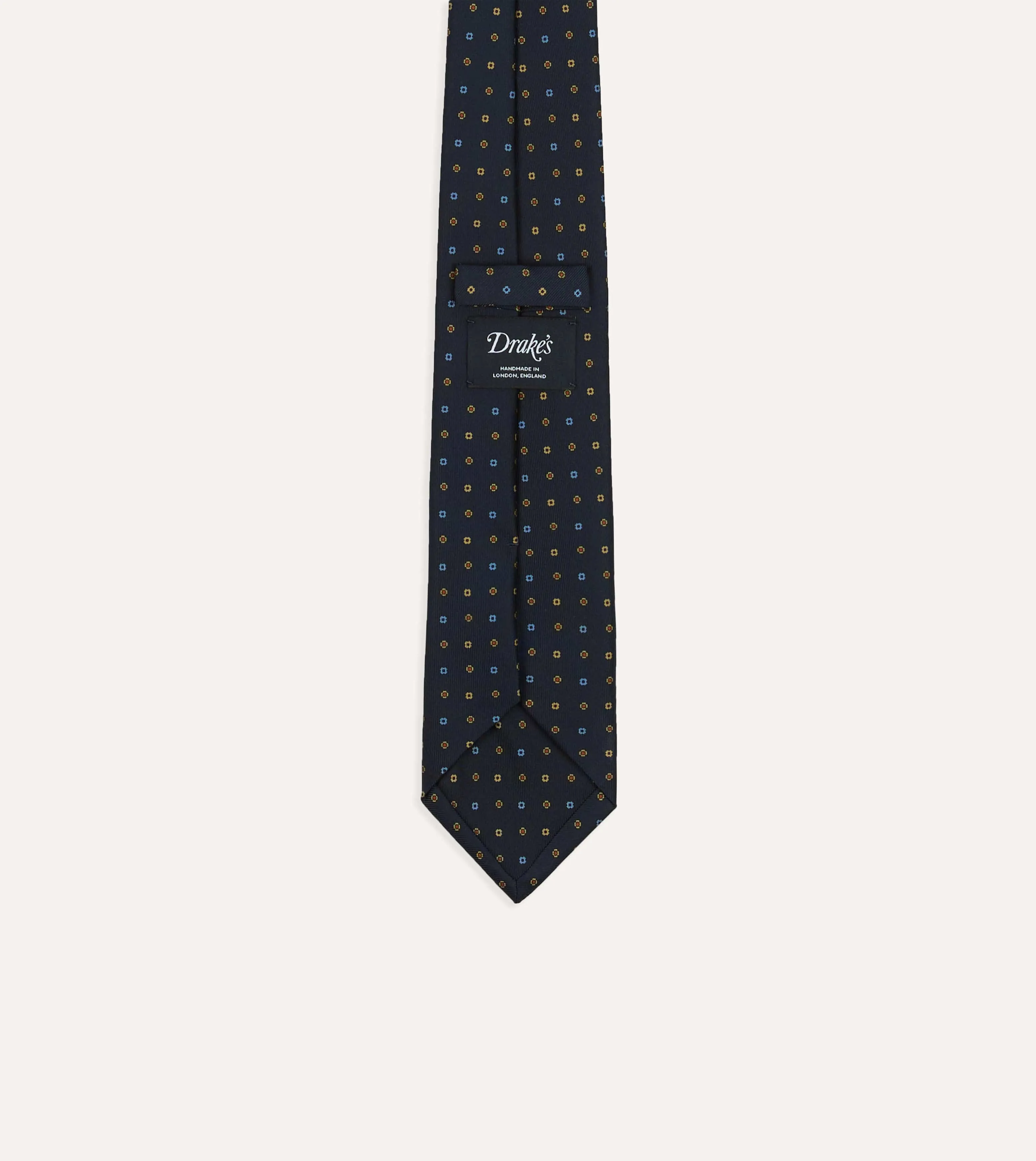 Navy Geometric Flower Print Silk Self-Tipped Tie sold by Drake's London product image thumbnail 4