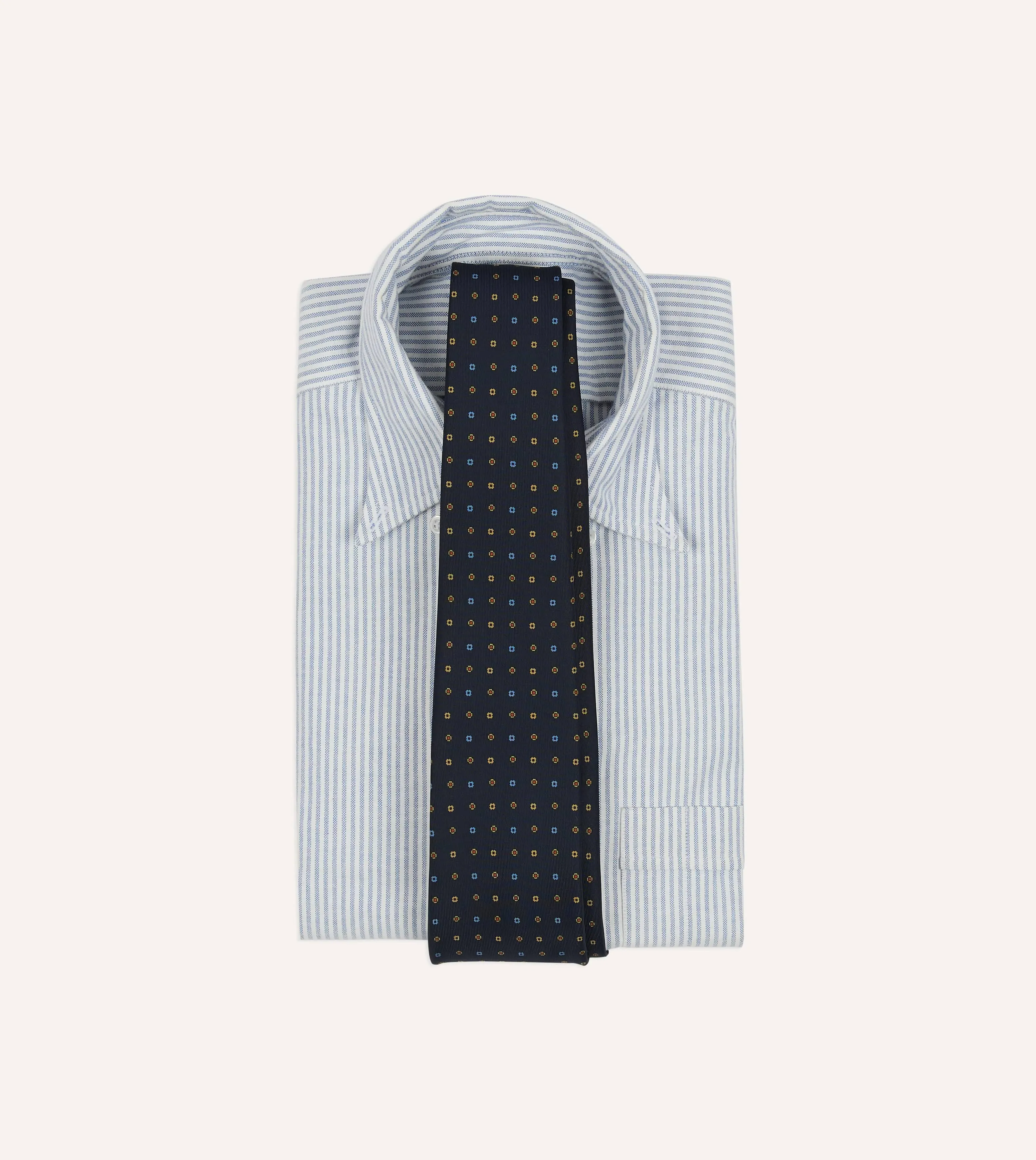 Navy Geometric Flower Print Silk Self-Tipped Tie sold by Drake's London product image thumbnail 2