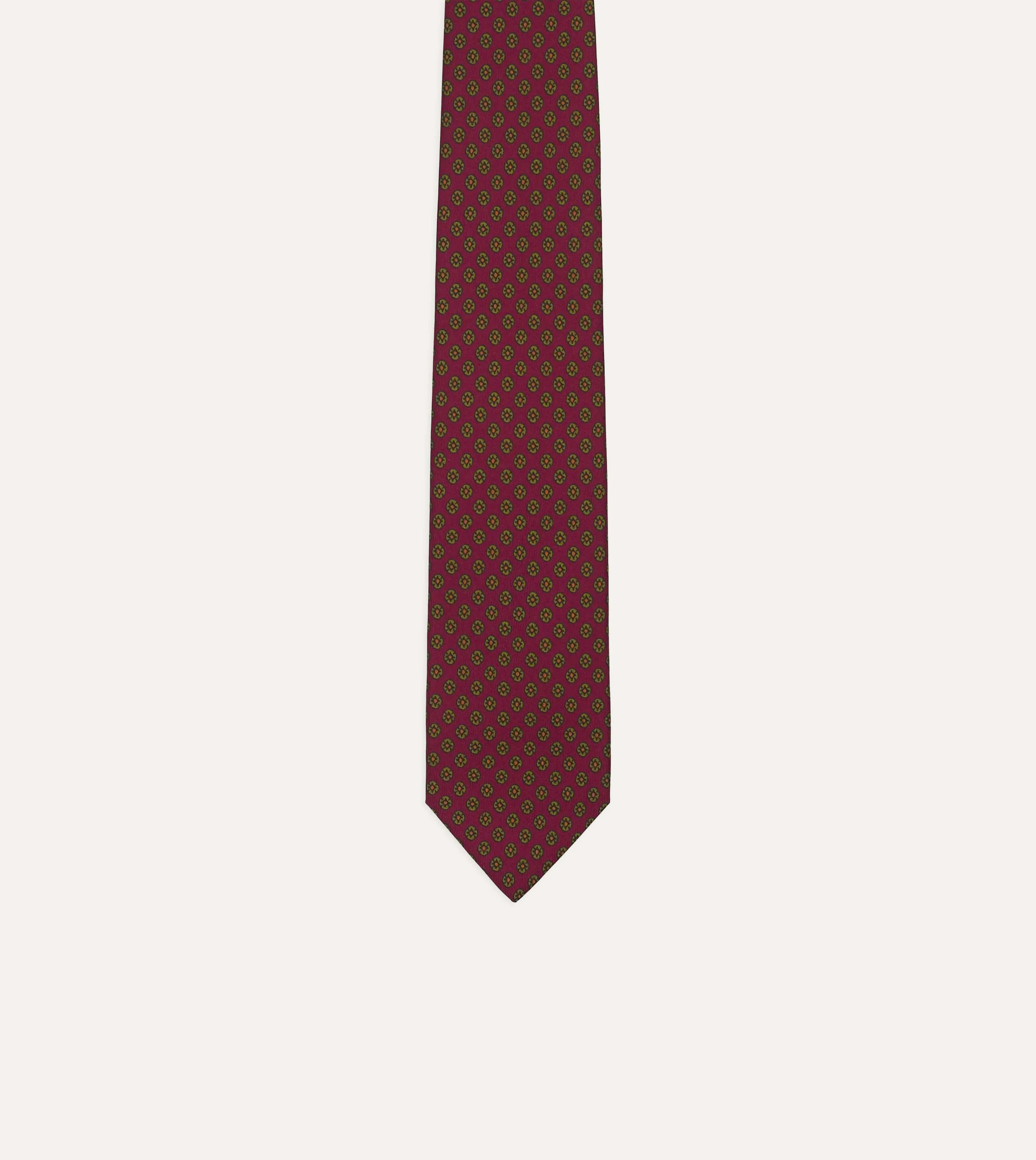 Magenta Square Flower Print Silk Self-Tipped Tie sold by Drake's London product image thumbnail 3