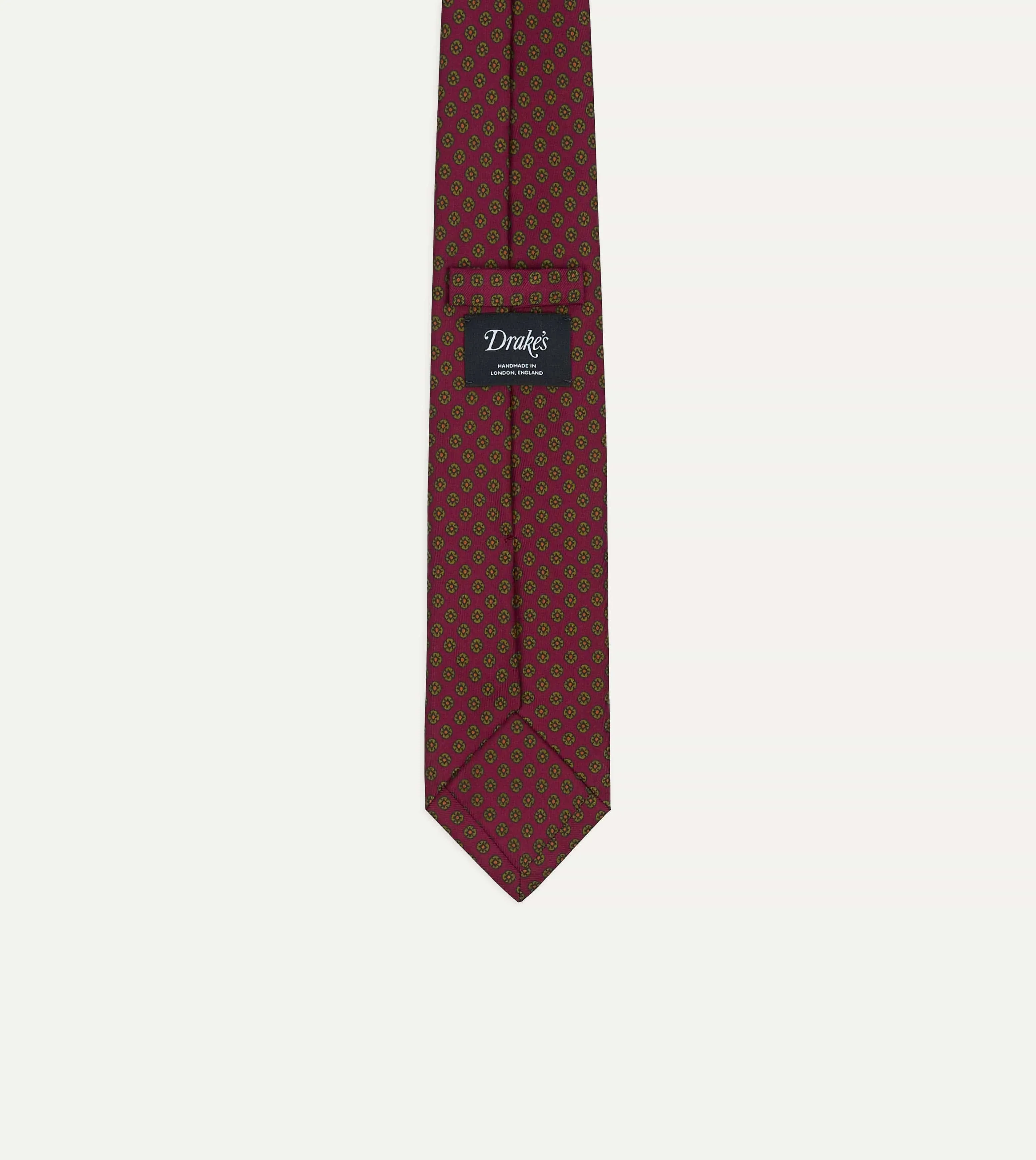 Magenta Square Flower Print Silk Self-Tipped Tie sold by Drake's London product image thumbnail 4