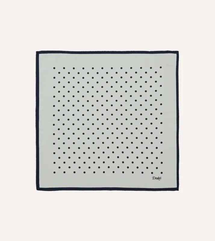 Ecru Polka Dot Print Silk Pocket Square made by Drake's London