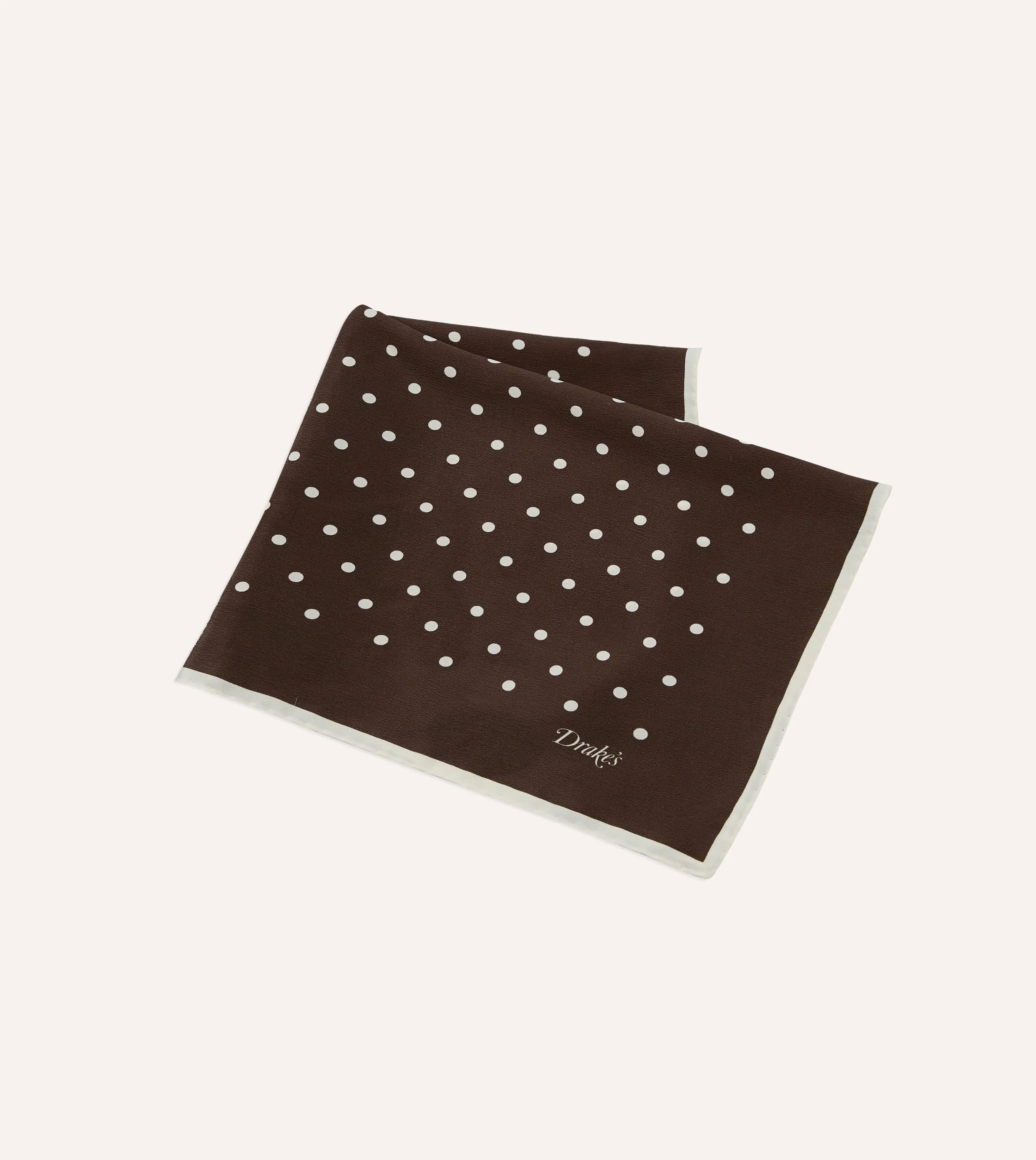 Brown Polka Dot Print Silk Pocket Square sold by Drake's London product image thumbnail 3