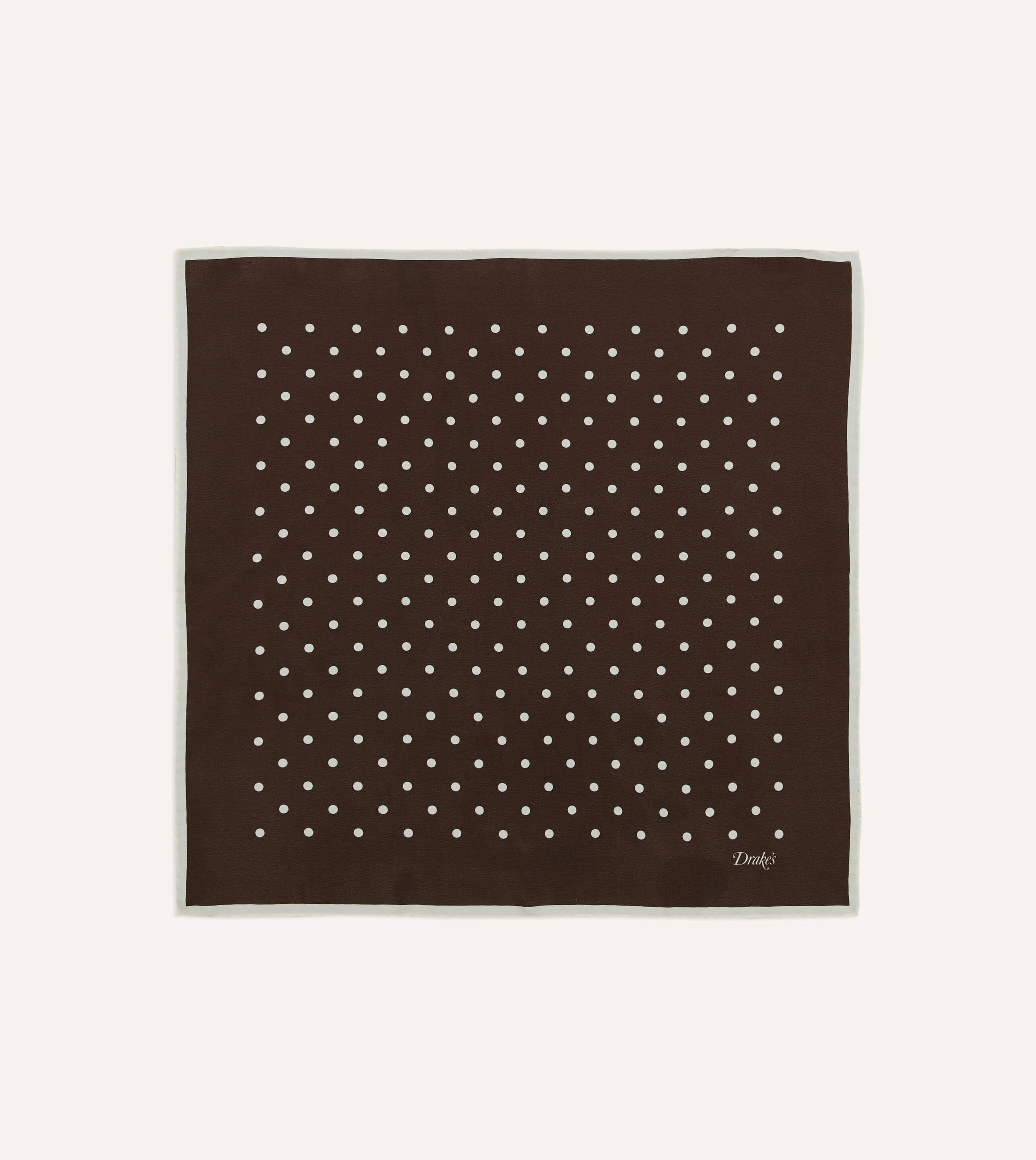 Brown Polka Dot Print Silk Pocket Square sold by Drake's London