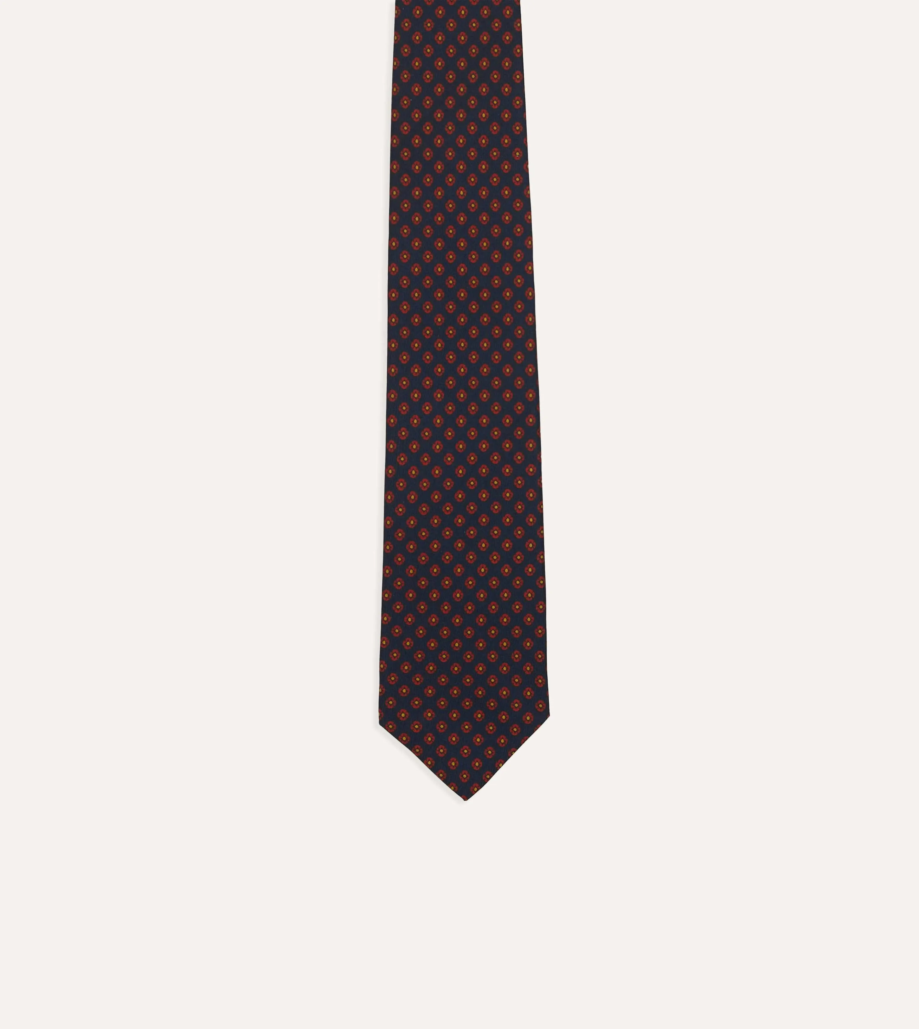 Navy Square Flower Print Silk Self-Tipped Tie sold by Drake's London product image thumbnail 3