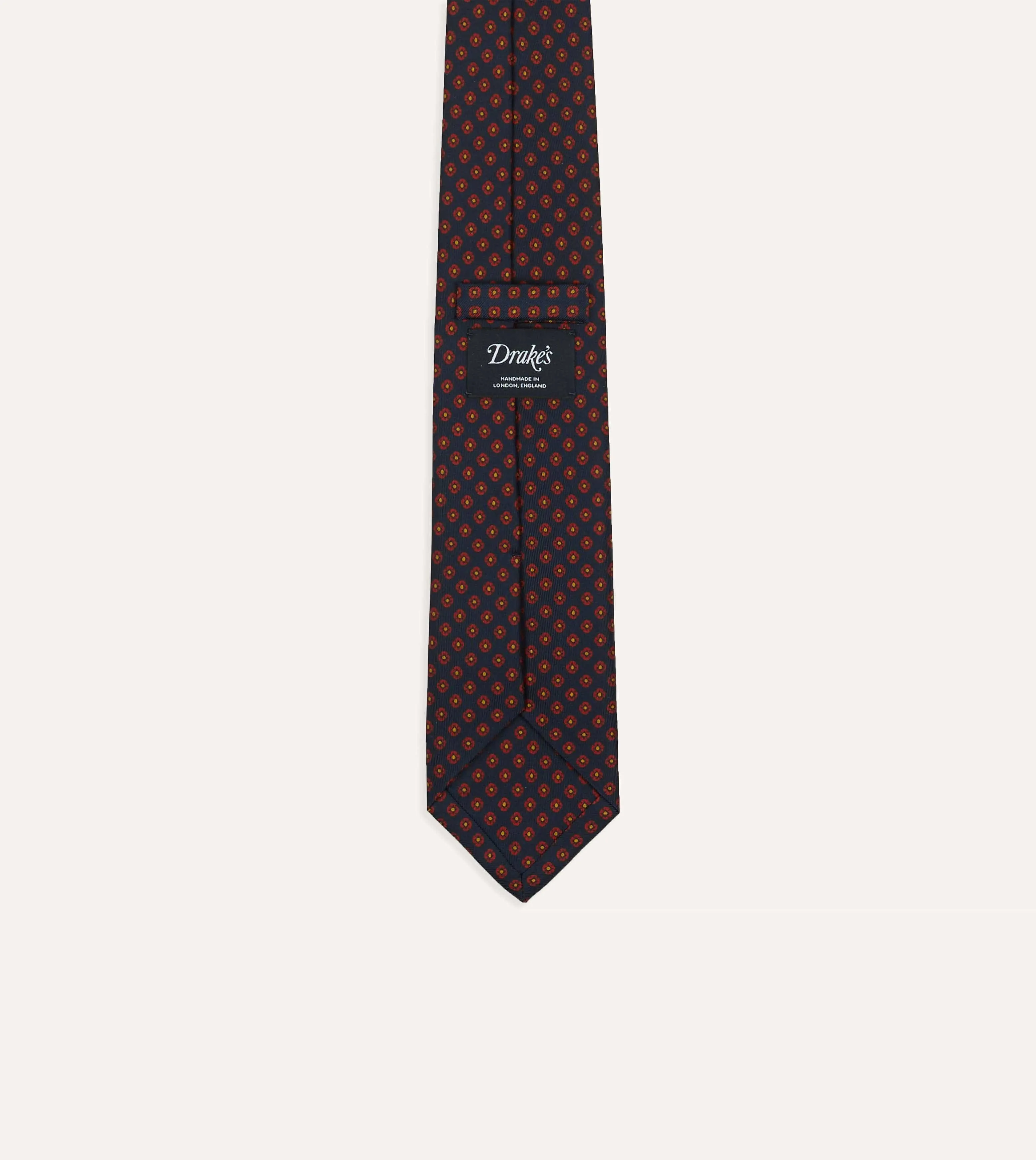 Navy Square Flower Print Silk Self-Tipped Tie sold by Drake's London product image thumbnail 4