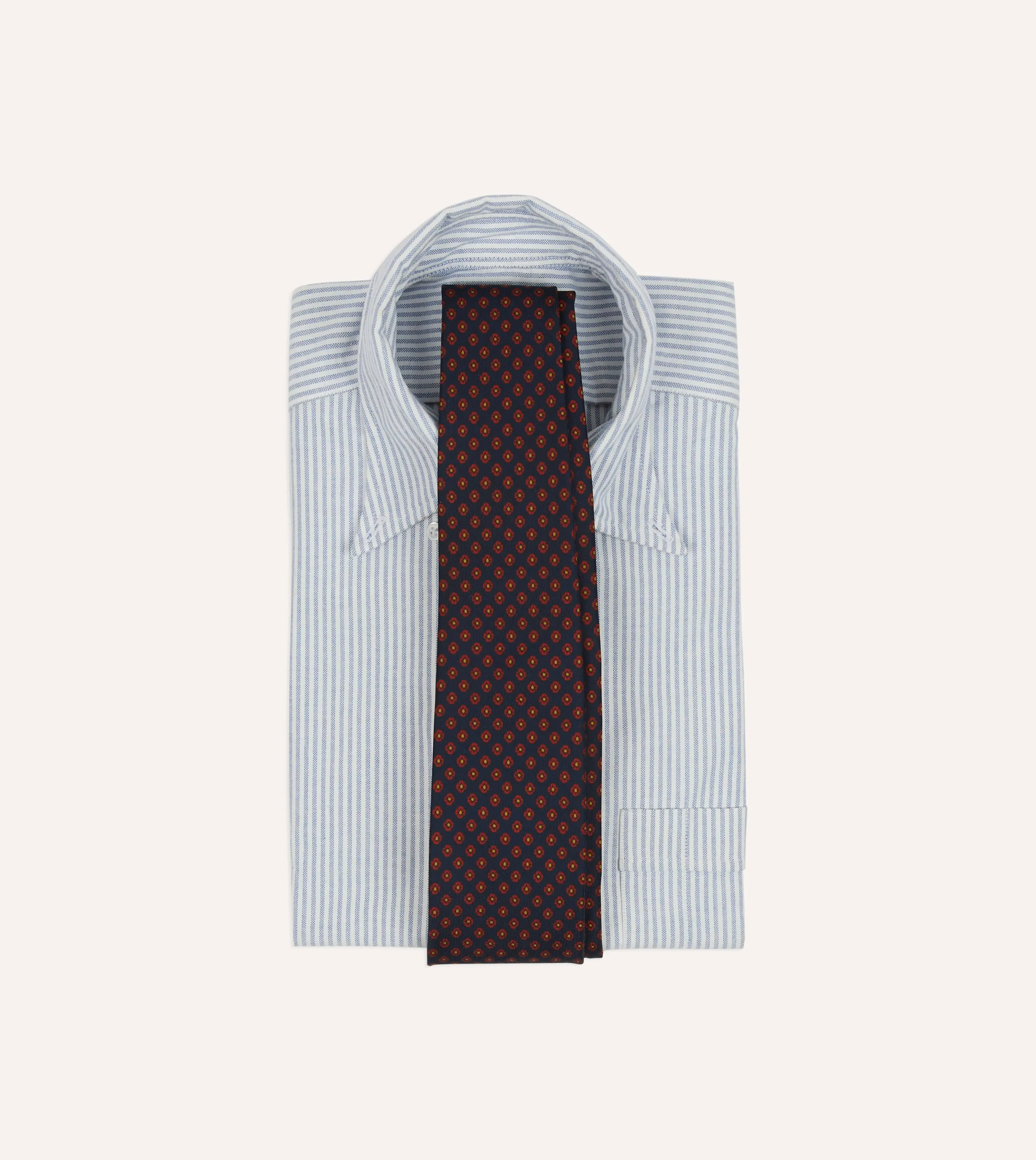 Navy Square Flower Print Silk Self-Tipped Tie sold by Drake's London product image thumbnail 2