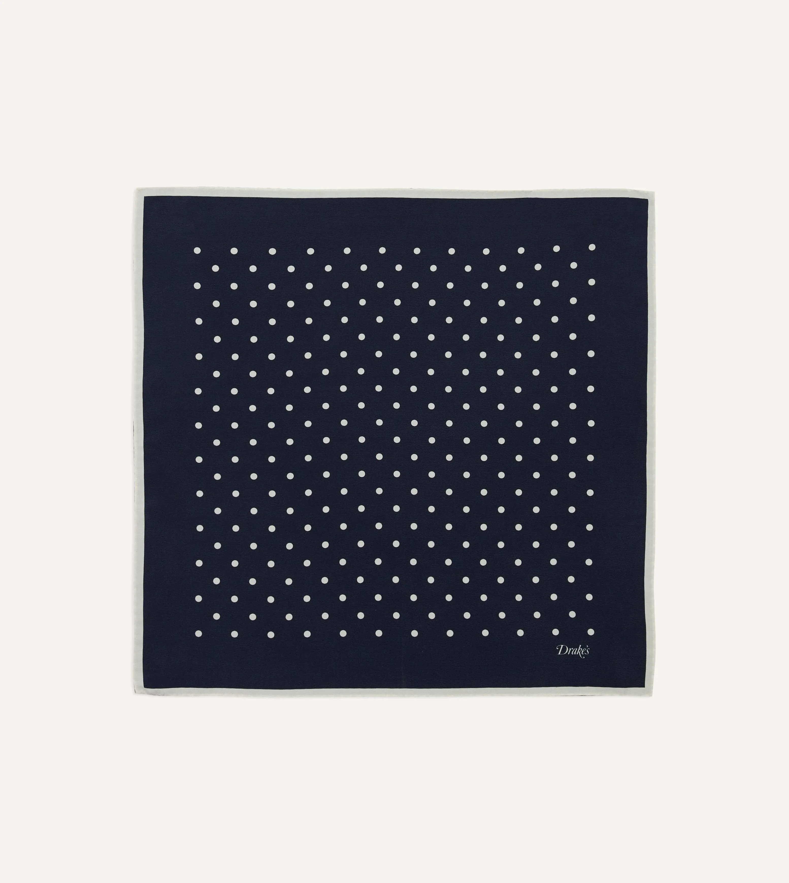 Navy Polka Dot Print Silk Pocket Square sold by Drake's London