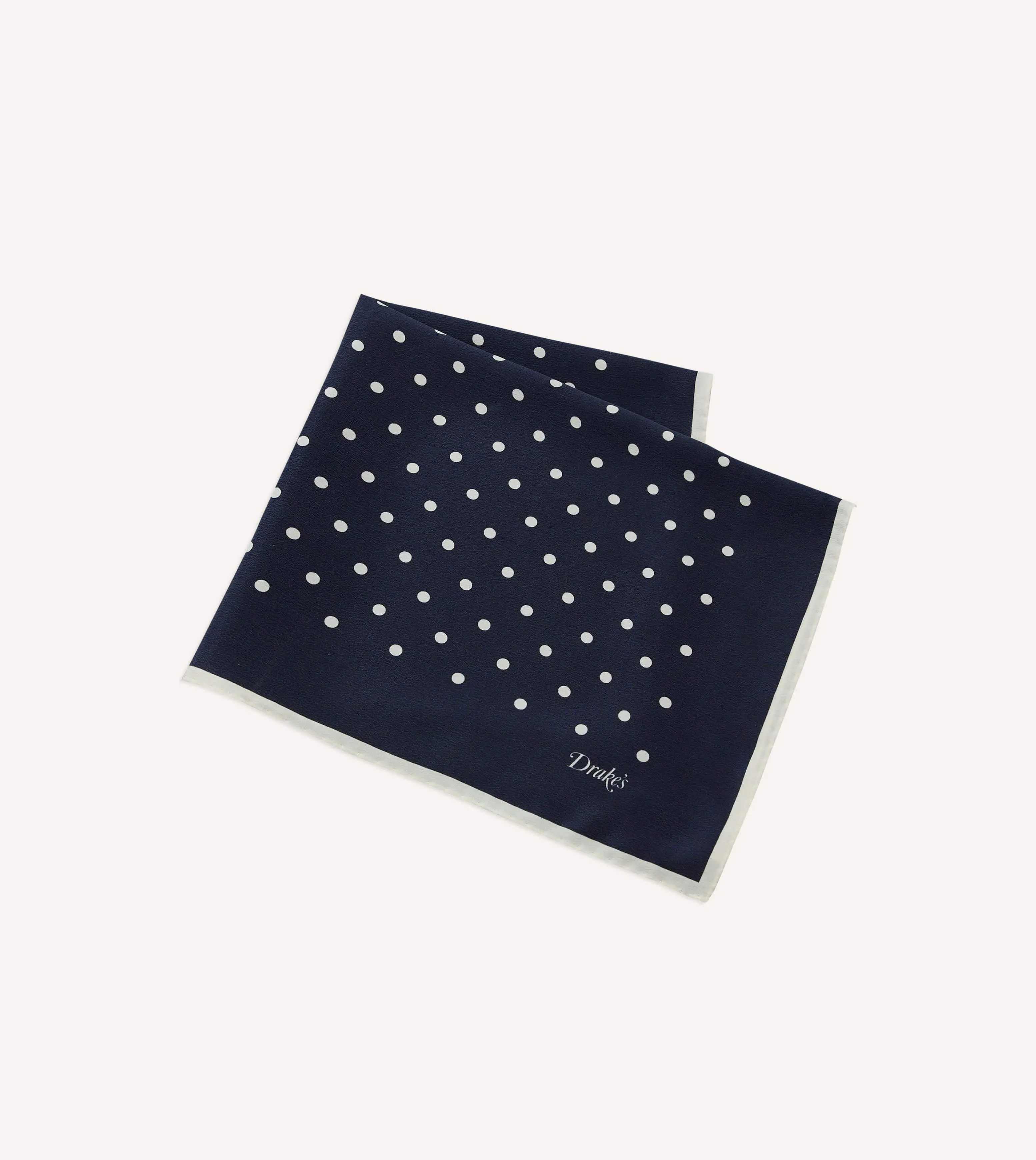 Navy Polka Dot Print Silk Pocket Square sold by Drake's London product image thumbnail 3
