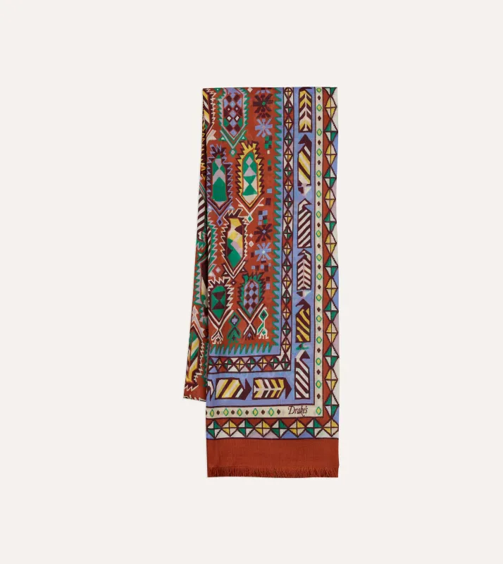 Rust Rug Print Tubular Wool-Silk Scarf made by Drake's London