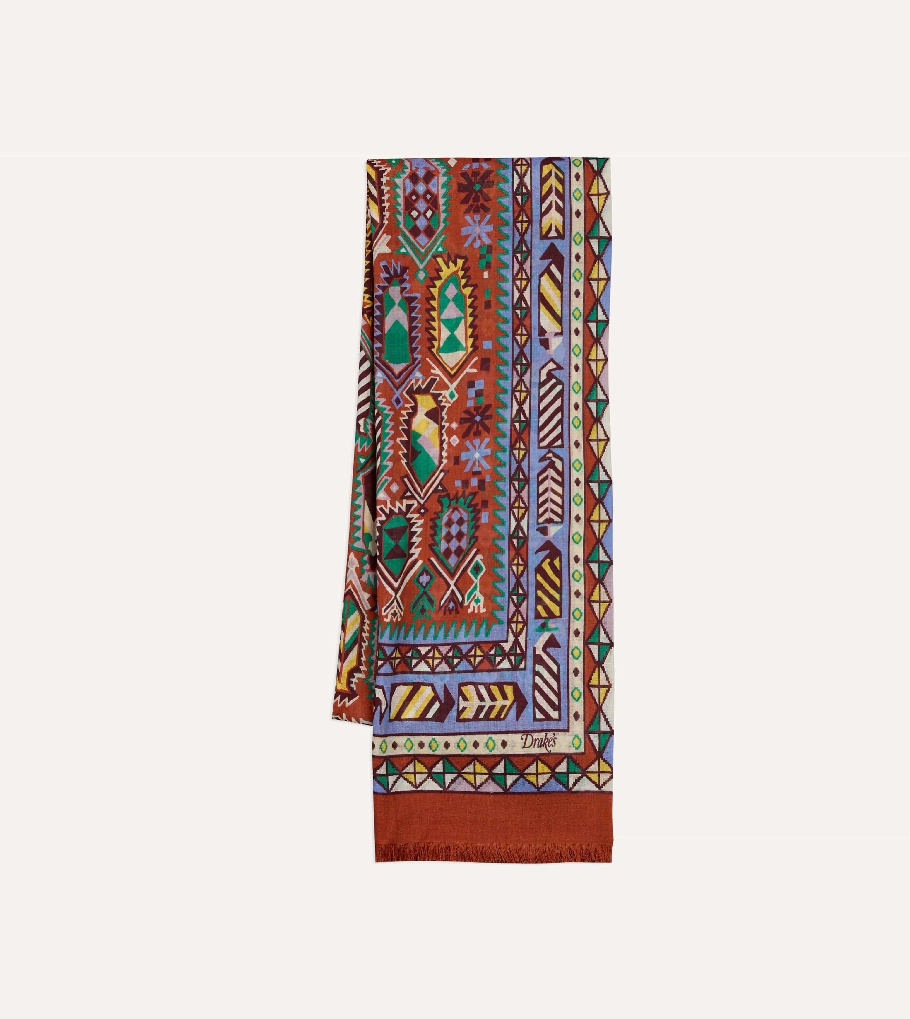 Rust Rug Print Tubular Wool-Silk Scarf sold by Drake's London