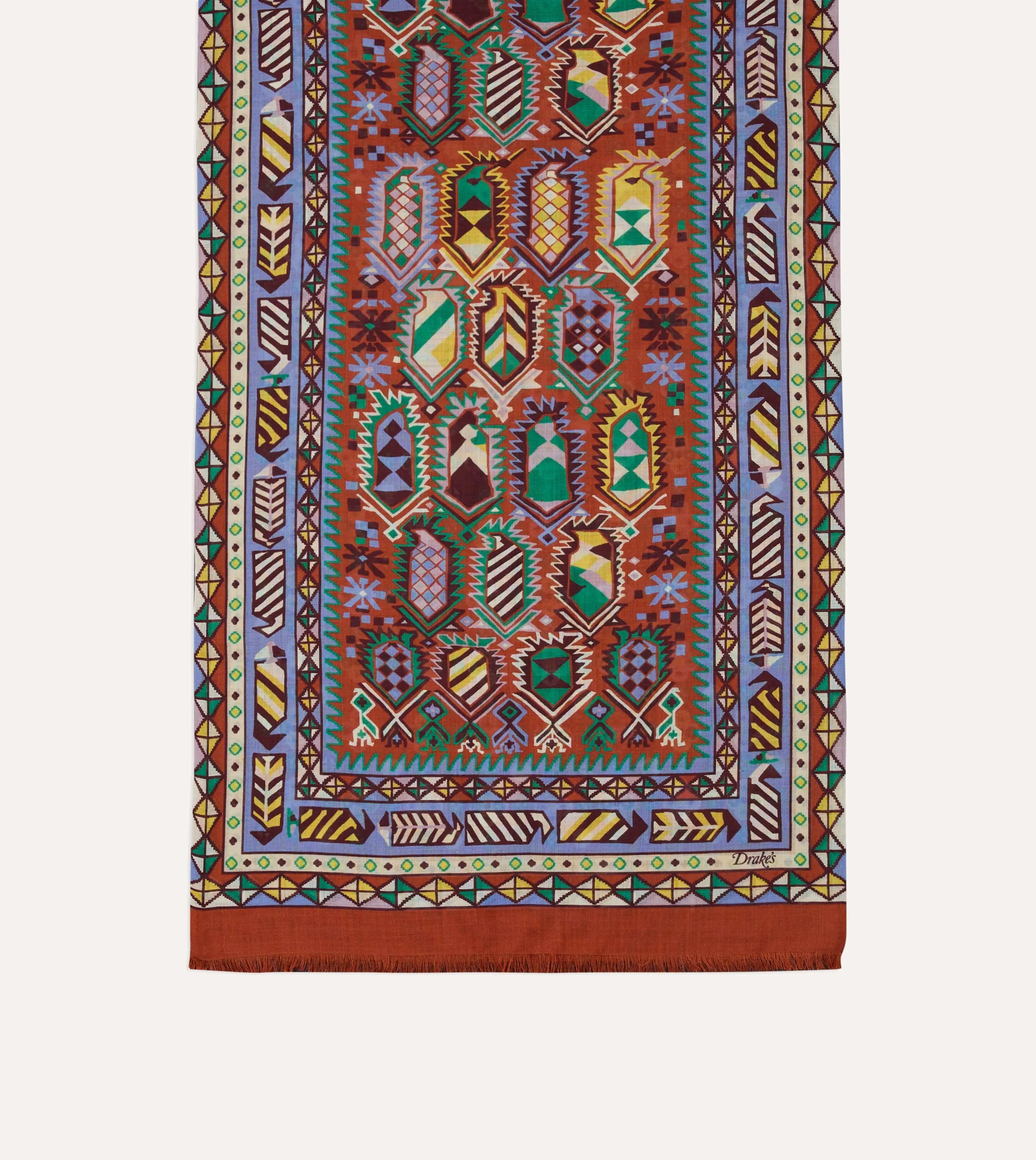 Rust Rug Print Tubular Wool-Silk Scarf sold by Drake's London product image thumbnail 4