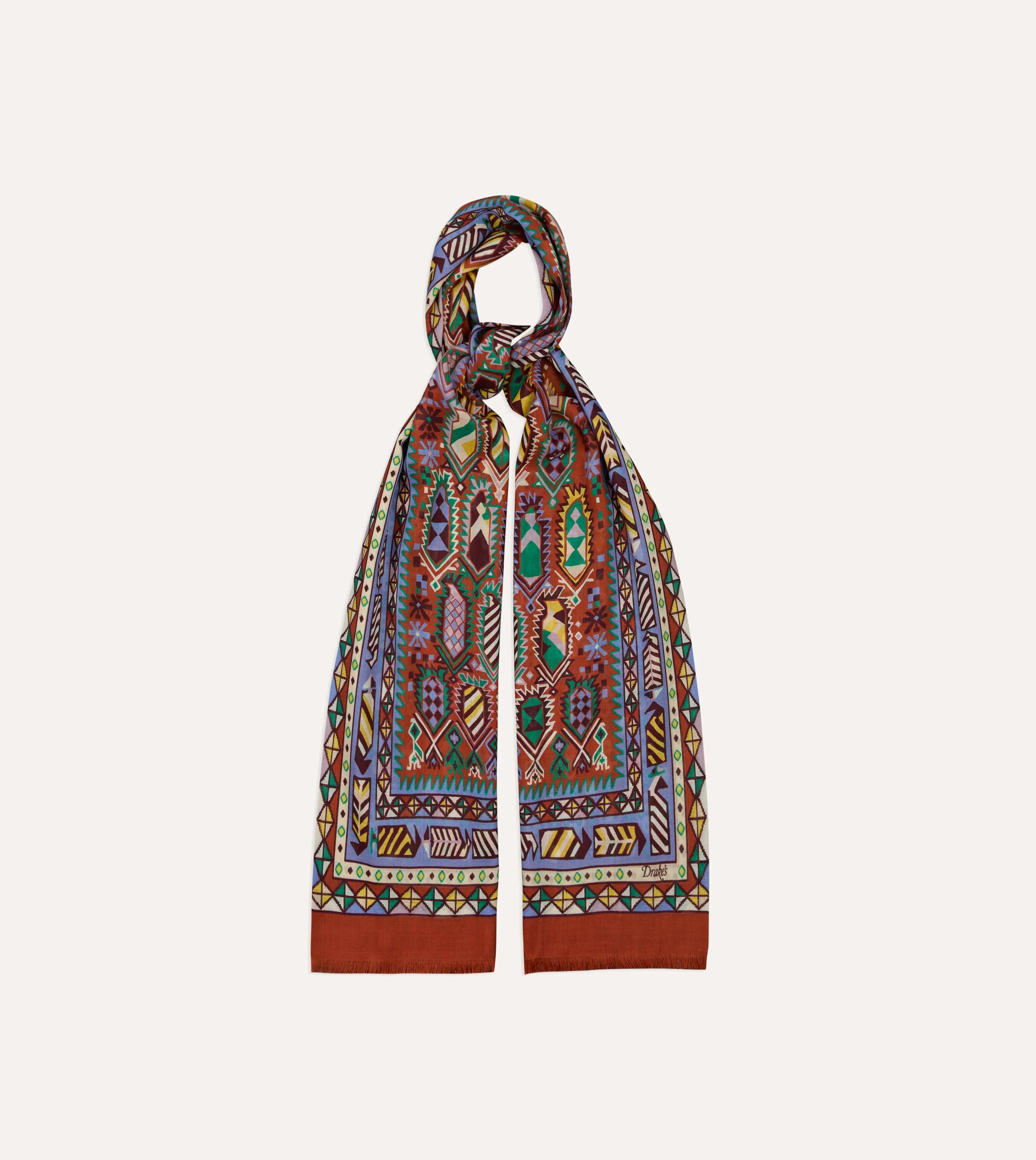 Rust Rug Print Tubular Wool-Silk Scarf sold by Drake's London product image thumbnail 3