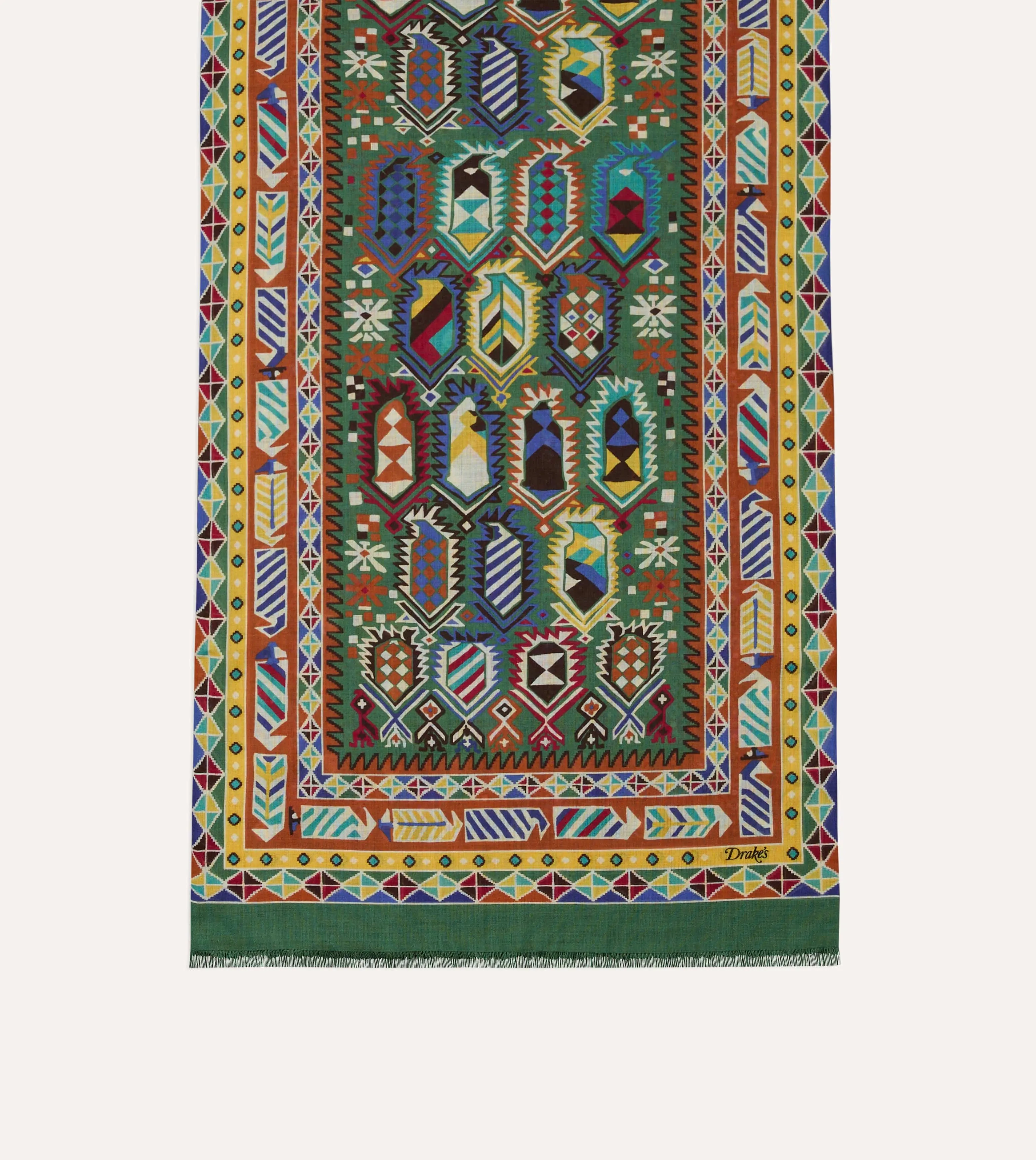 Olive Rug Print Tubular Wool-Silk Scarf sold by Drake's London product image thumbnail 4