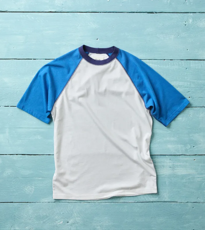 White and Blue Raglan Sleeve Hiking T-Shirt made by Drake's London