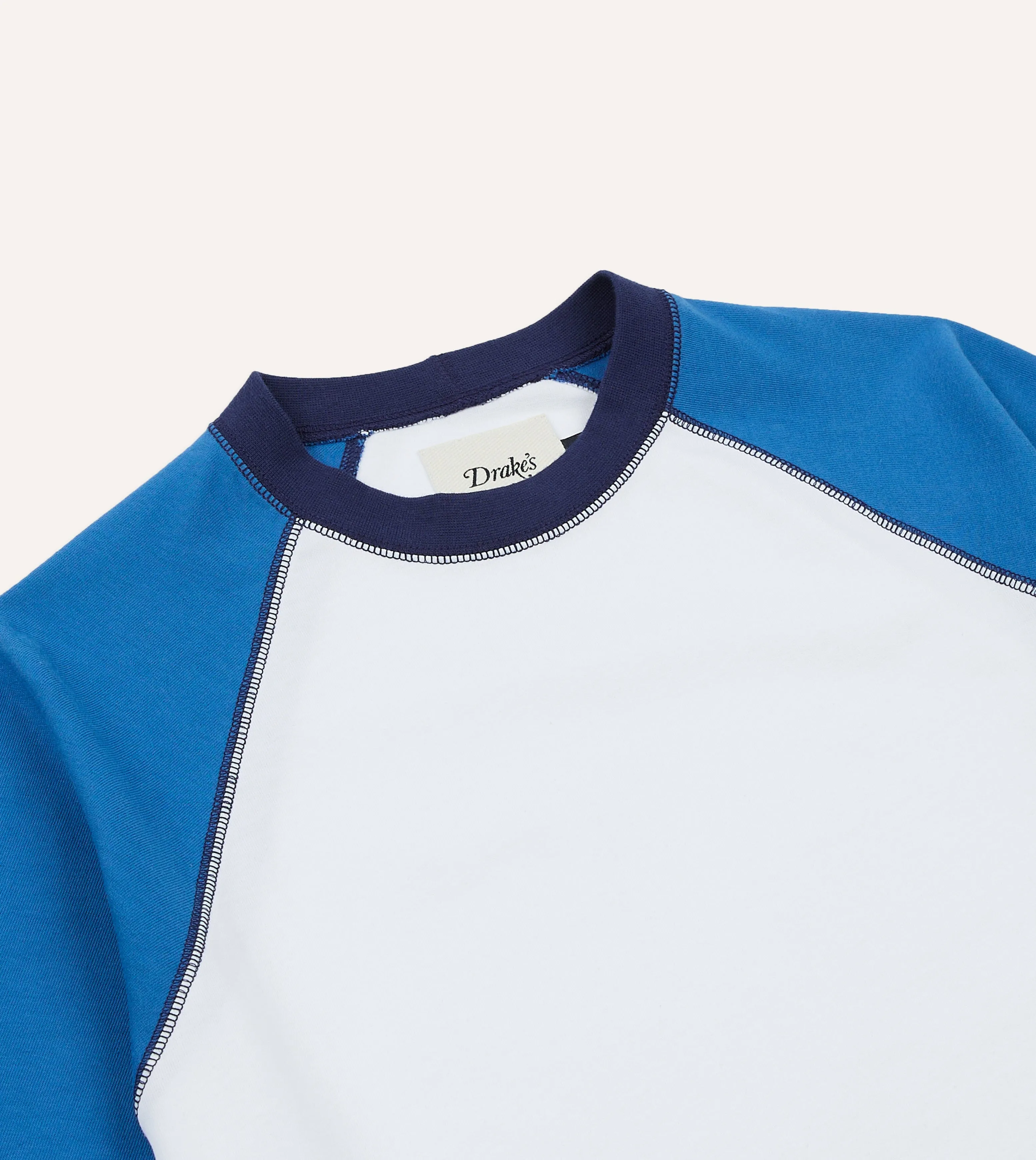 White and Blue Raglan Sleeve Hiking T-Shirt sold by Drake's London product image thumbnail 4