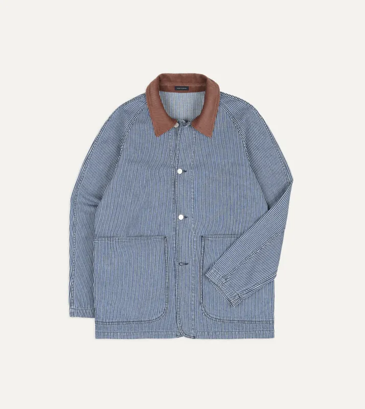 Indigo Stripe Denim Field Jacket made by Drake's London