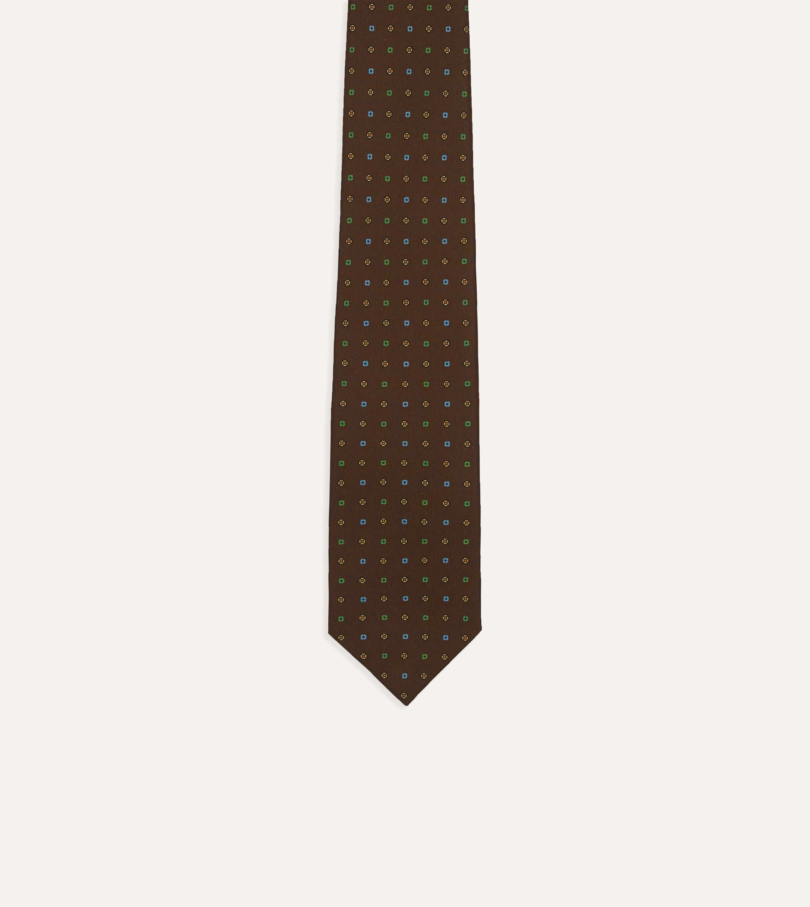 Brown Geometric Flower Print Silk Self-Tipped Tie sold by Drake's London product image thumbnail 3