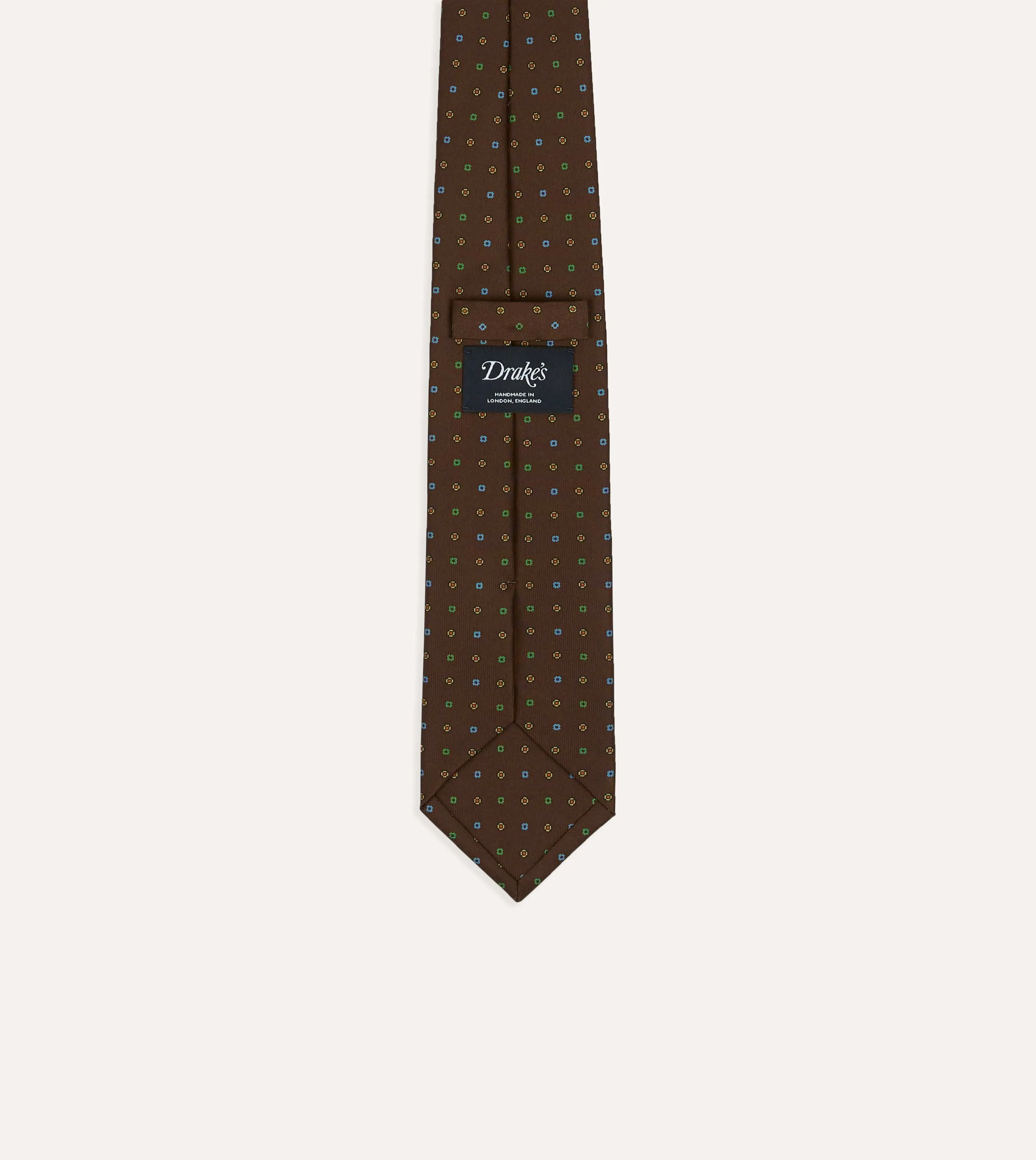 Brown Geometric Flower Print Silk Self-Tipped Tie sold by Drake's London product image thumbnail 4