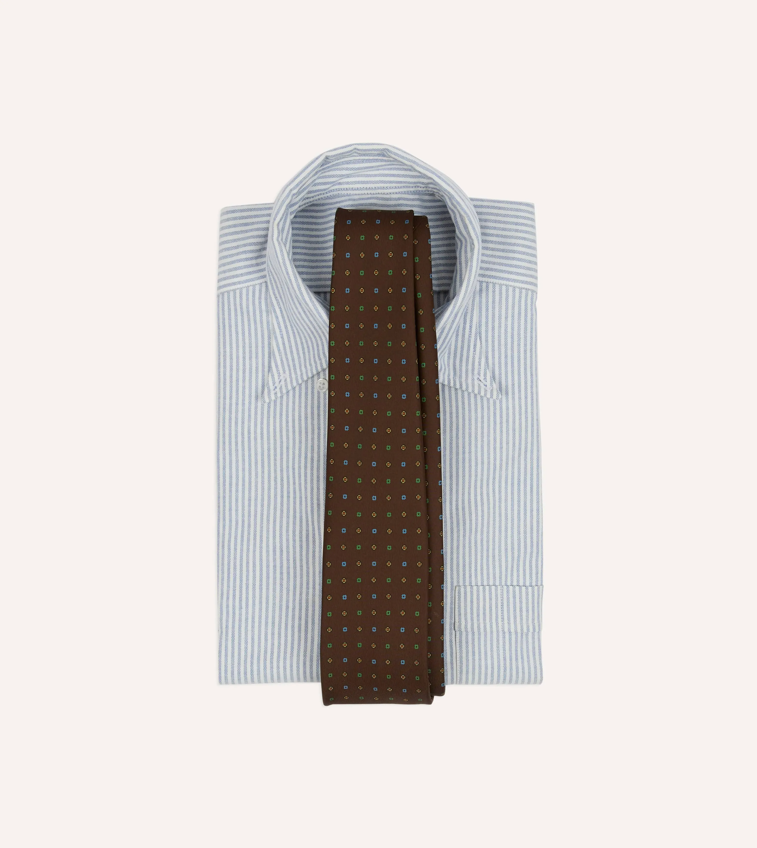 Brown Geometric Flower Print Silk Self-Tipped Tie sold by Drake's London product image thumbnail 2