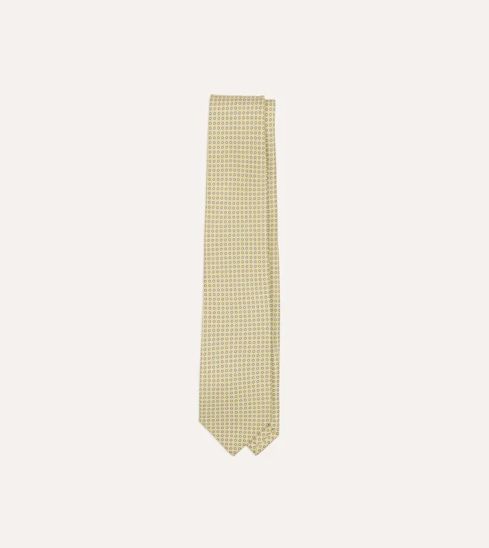 Yellow Mini Circle Print Silk Self-Tipped Tie made by Drake's London