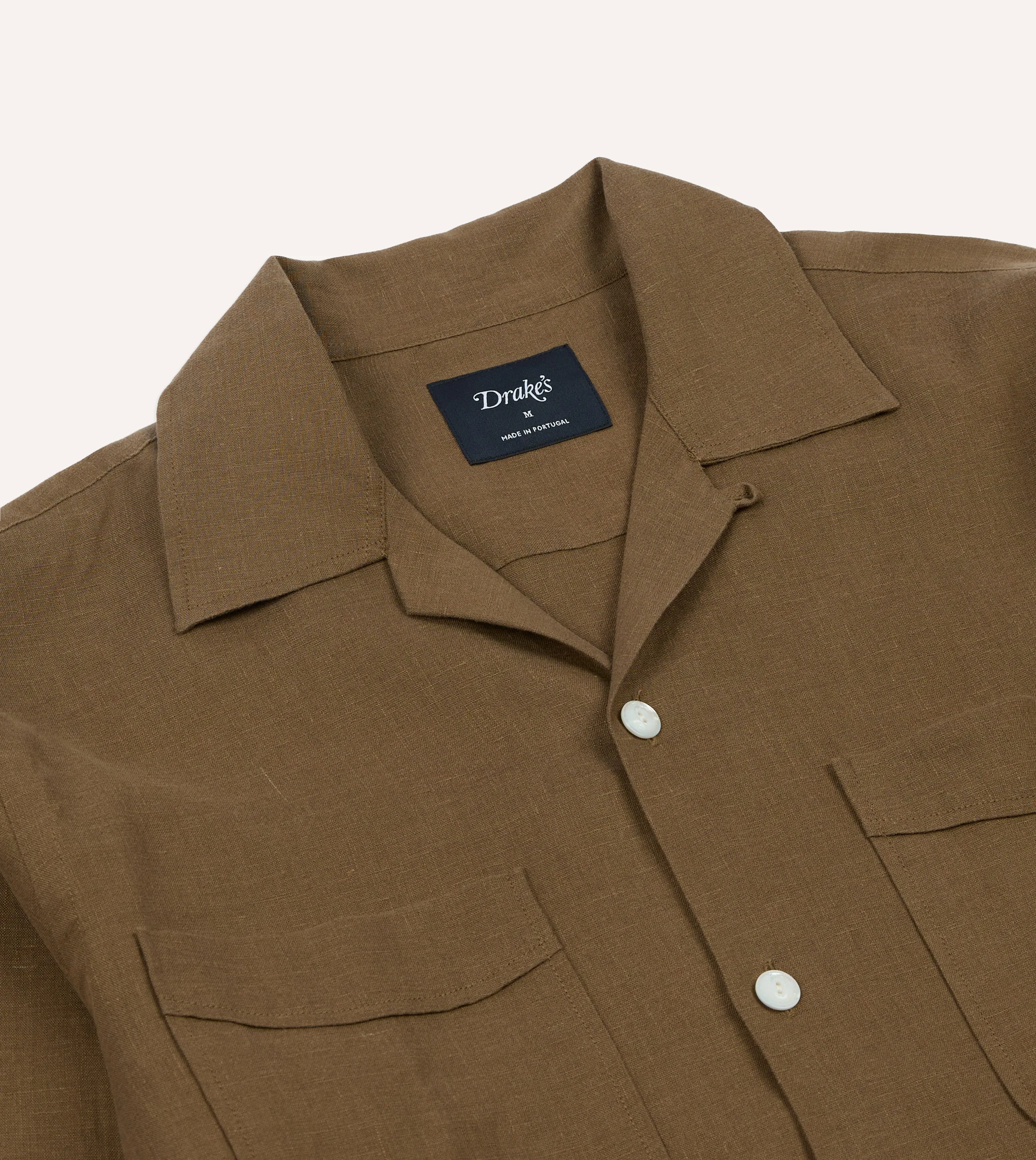 Khaki Linen Four-Pocket Camp Collar Work Shirt sold by Drake's London product image thumbnail 3