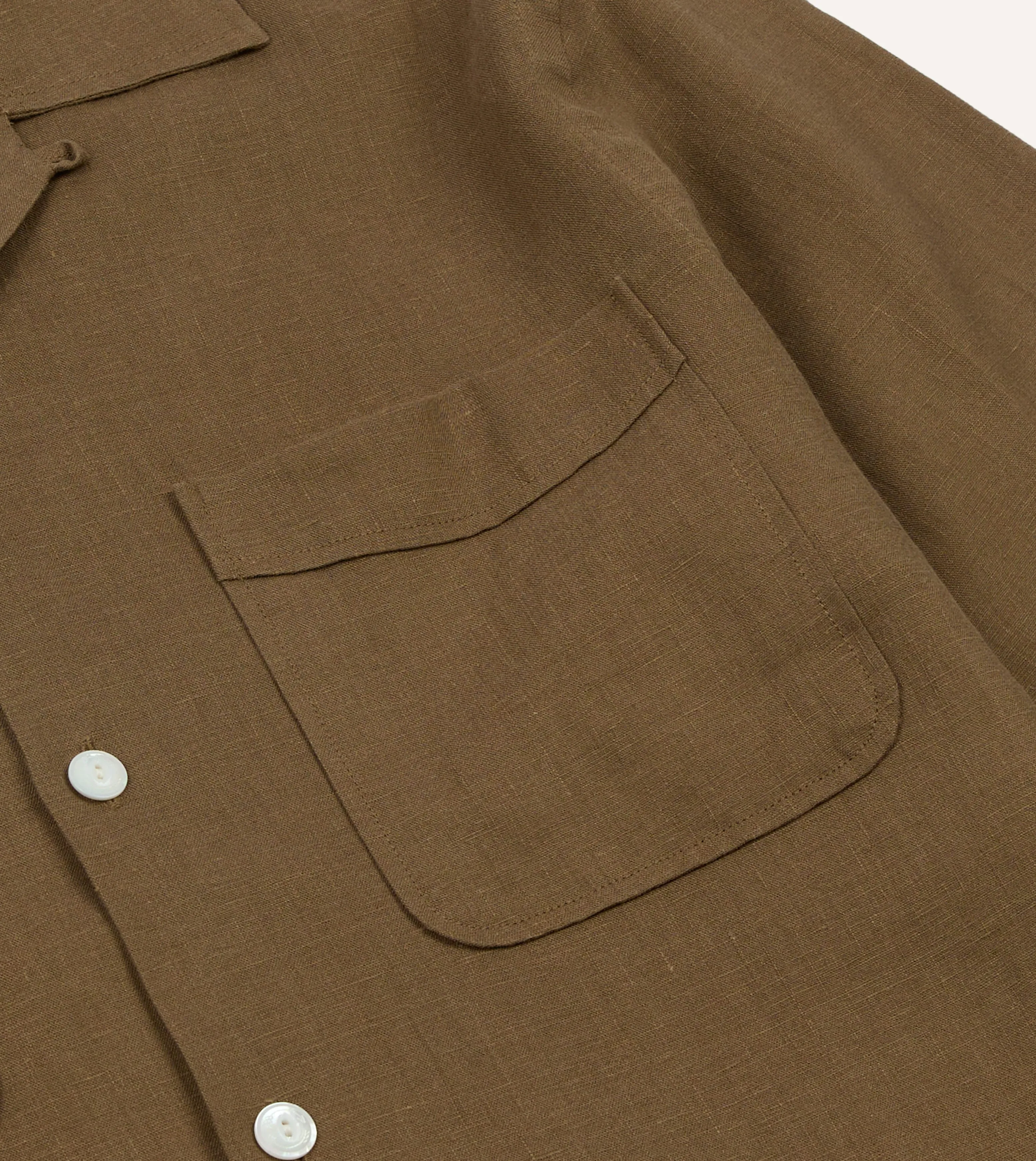Khaki Linen Four-Pocket Camp Collar Work Shirt sold by Drake's London product image thumbnail 4