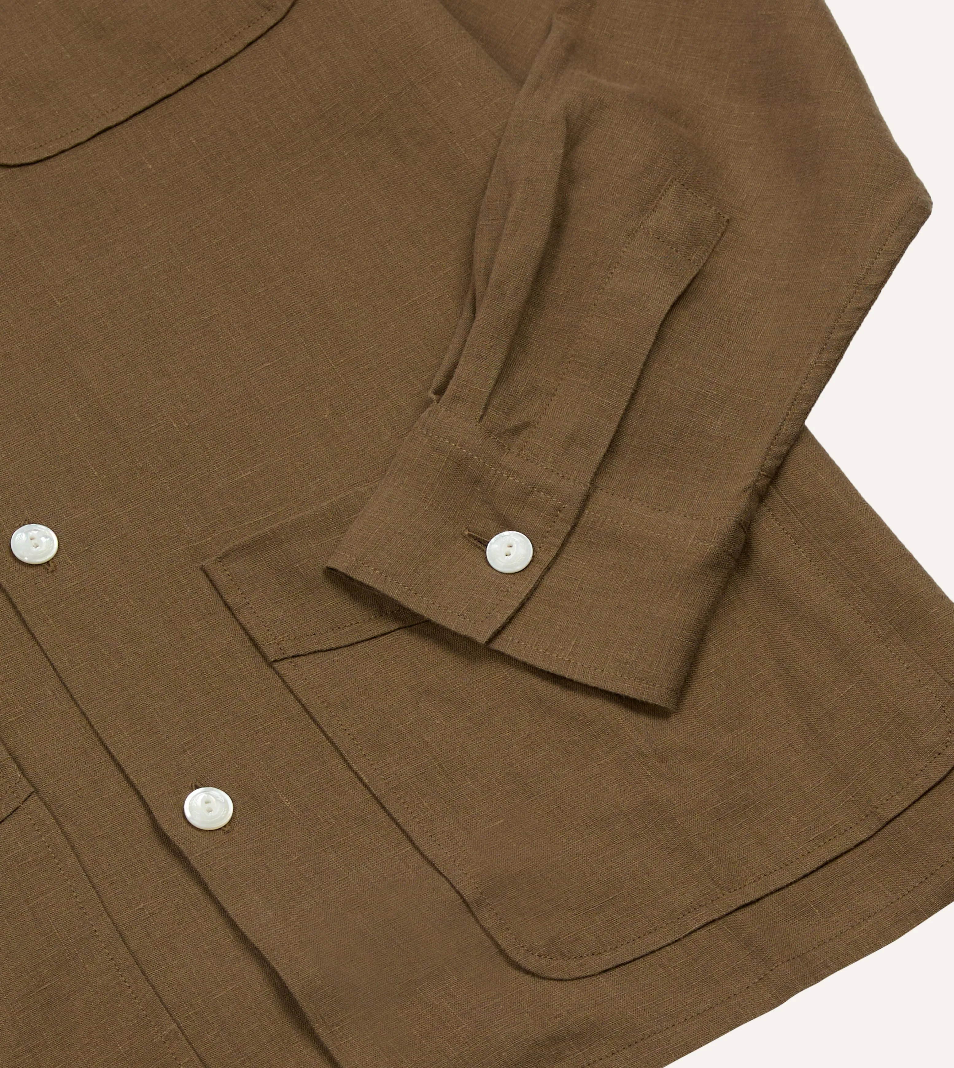 Khaki Linen Four-Pocket Camp Collar Work Shirt sold by Drake's London product image thumbnail 5