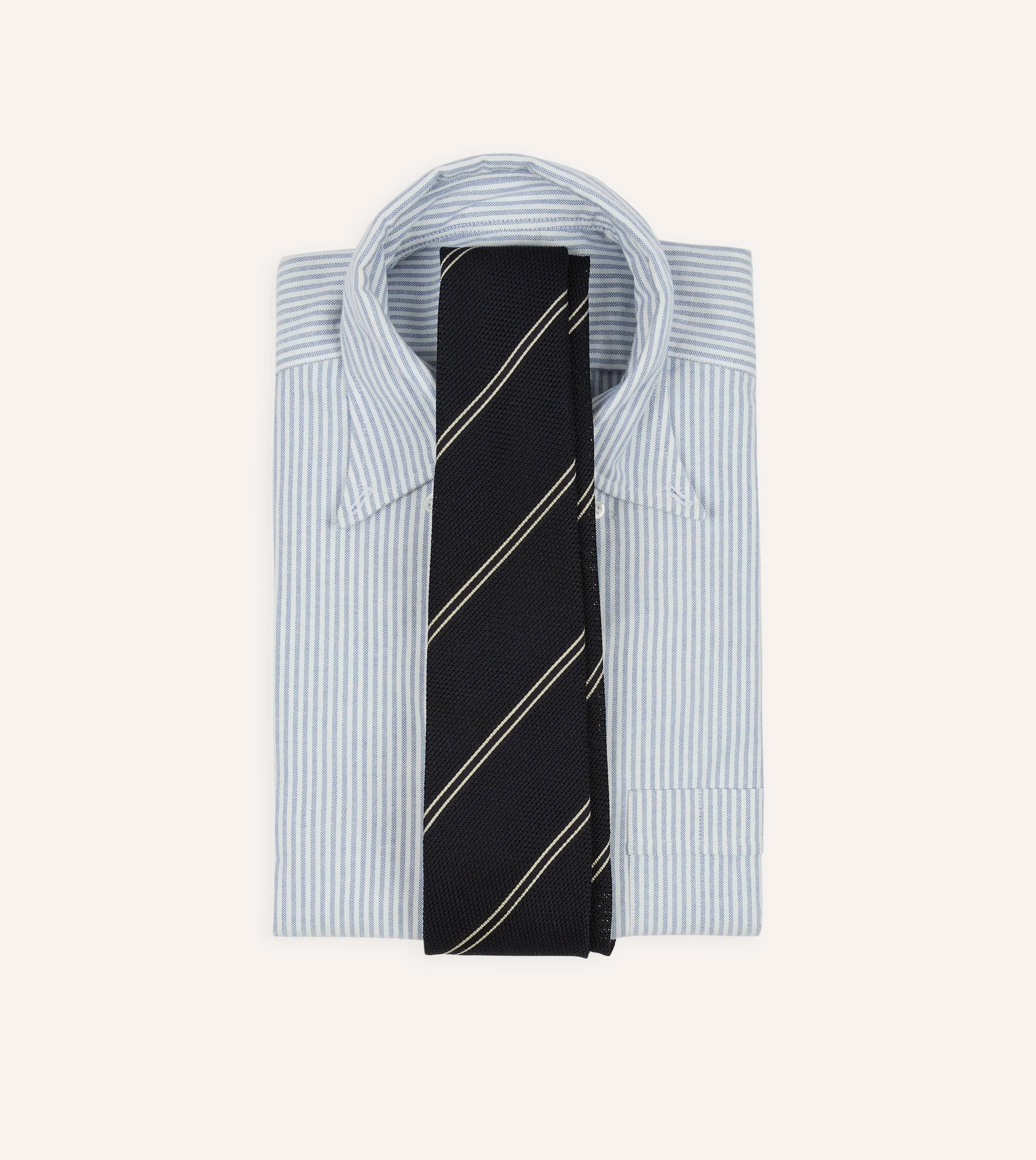 Navy and Ecru Bar Stripe Hand Rolled Silk Grenadine Tie sold by Drake's London product image thumbnail 2