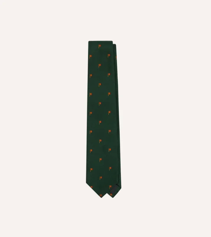 Green Flag Motif Repp Silk Tipped Tie made by Drake's London