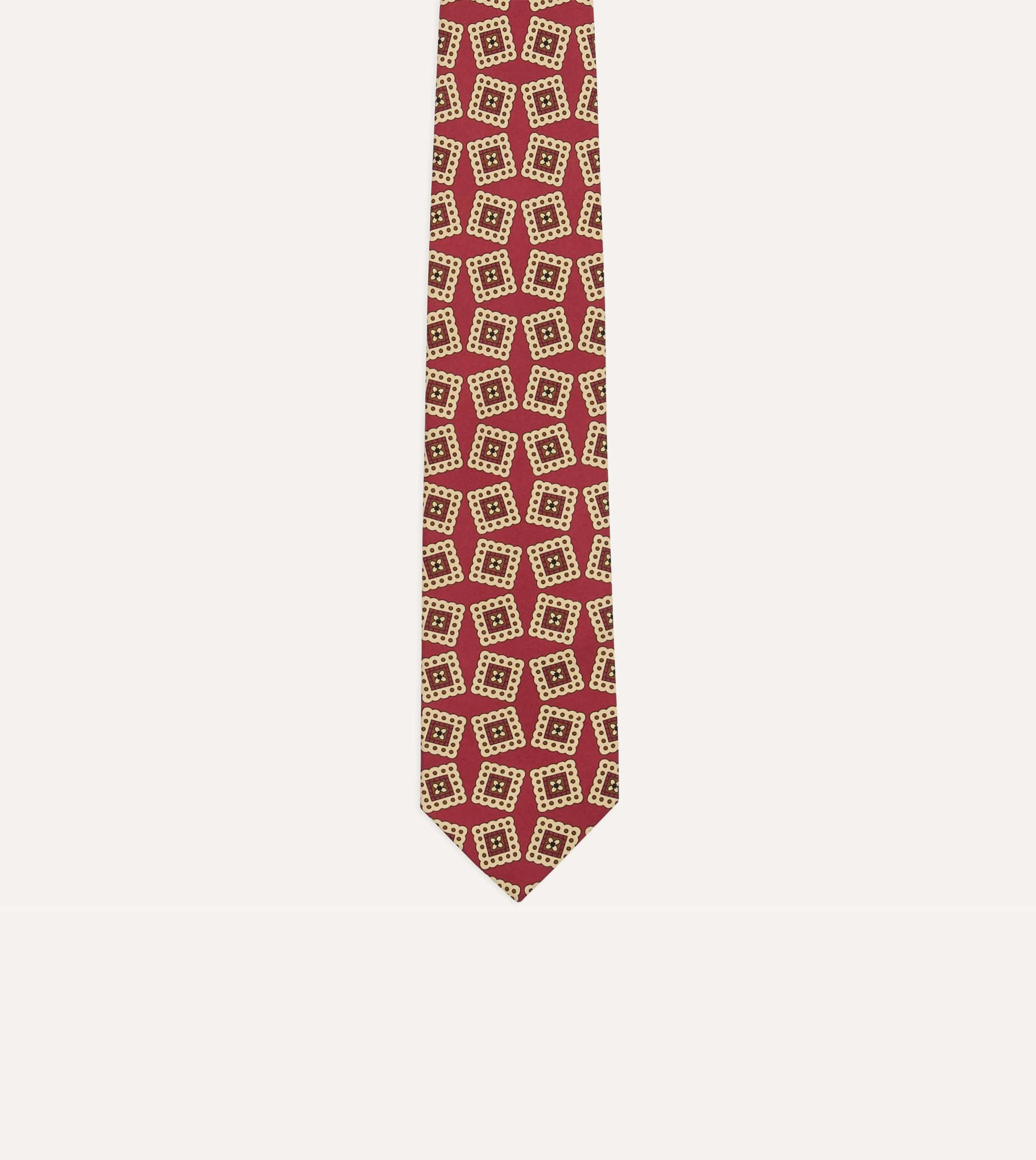 Red Jumbled Medallion Print Silk Self Tipped Tie sold by Drake's London product image thumbnail 3