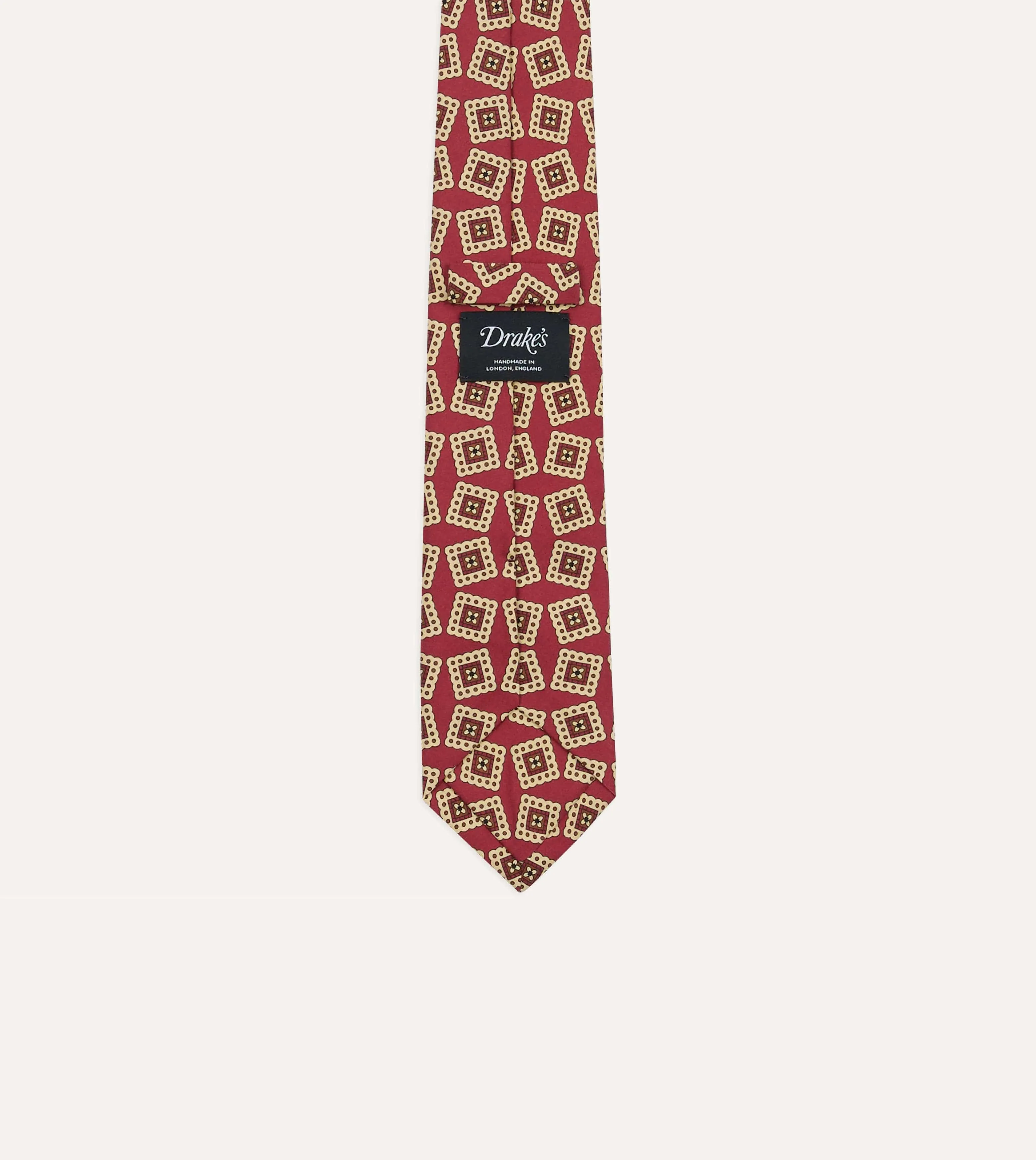 Red Jumbled Medallion Print Silk Self Tipped Tie sold by Drake's London product image thumbnail 4