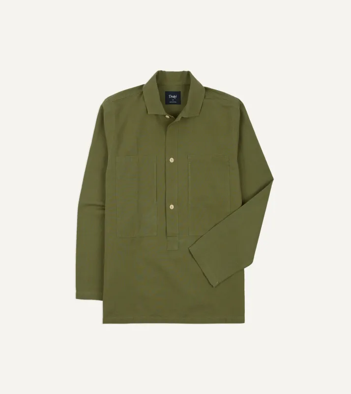 Green Vintage Cotton Spread Collar Popover Shirt made by Drake's London