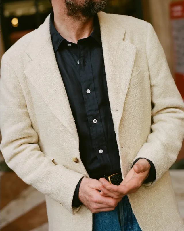 Ecru Silk-Canapa Tweed Blazer made by Drake's London