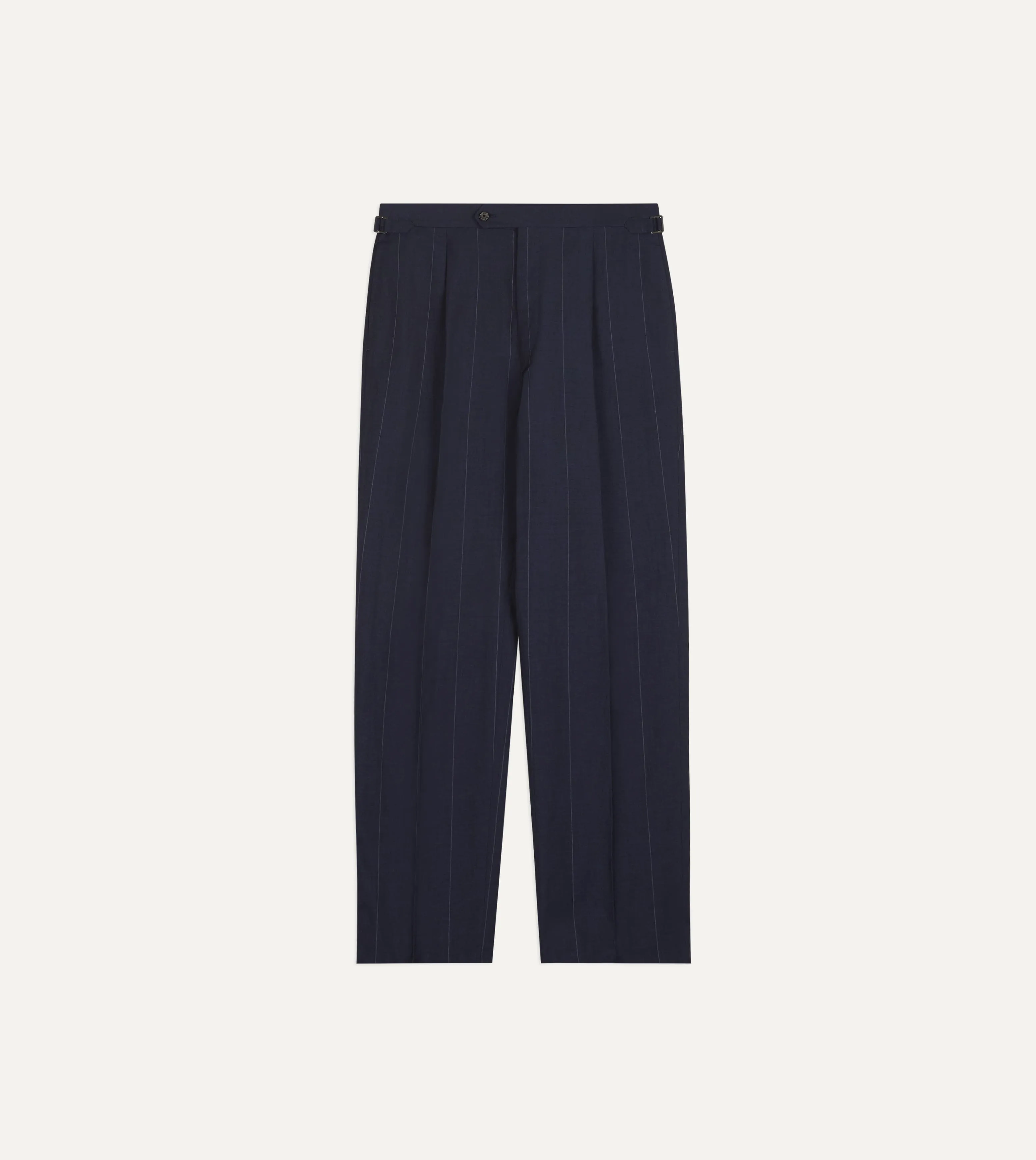 Navy Pinstripe Wool-Linen Single-Pleat Trouser sold by Drake's London product image thumbnail 3