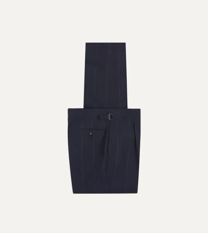 Navy Pinstripe Wool-Linen Single-Pleat Trouser made by Drake's London