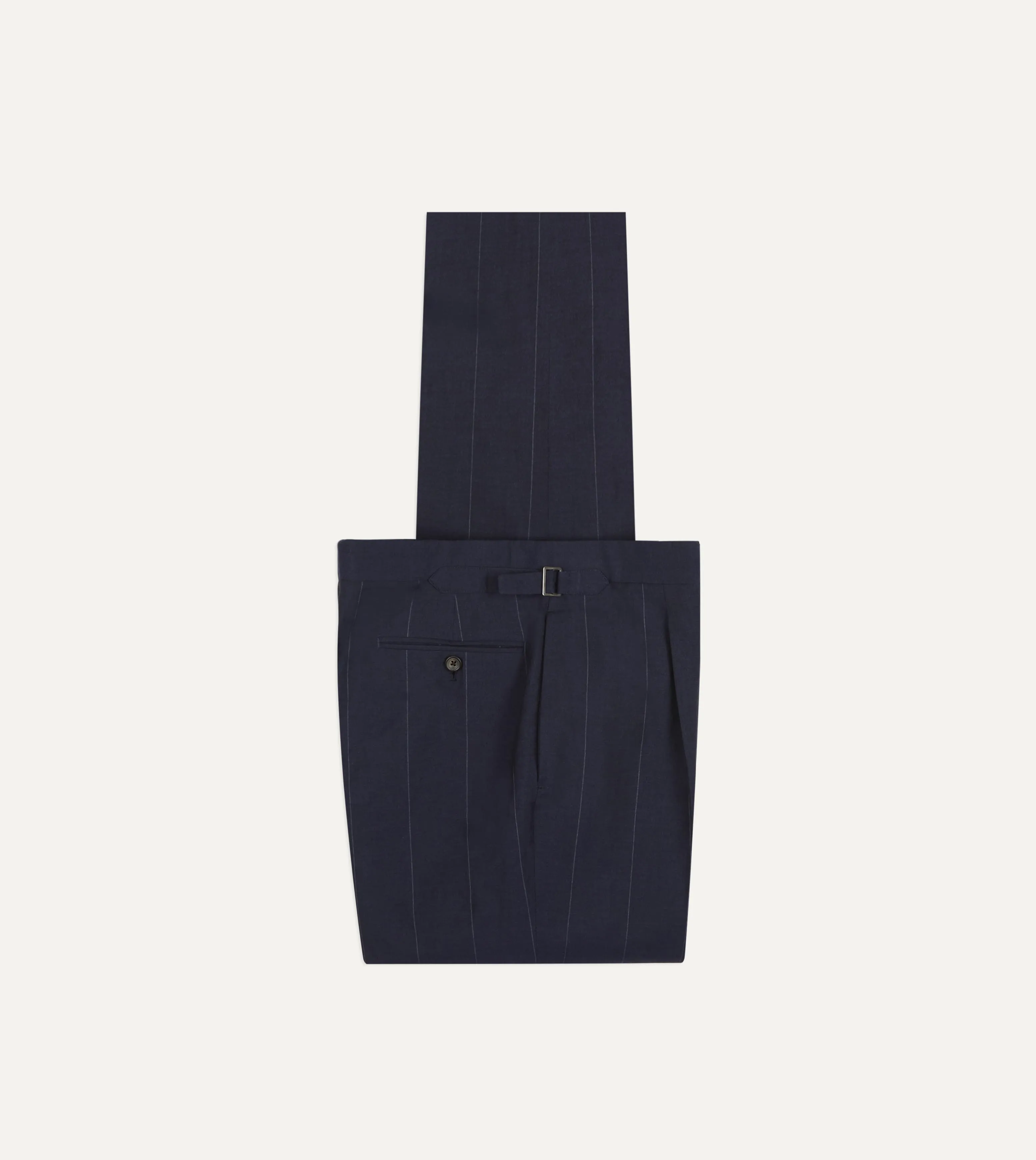Navy Pinstripe Wool-Linen Single-Pleat Trouser sold by Drake's London