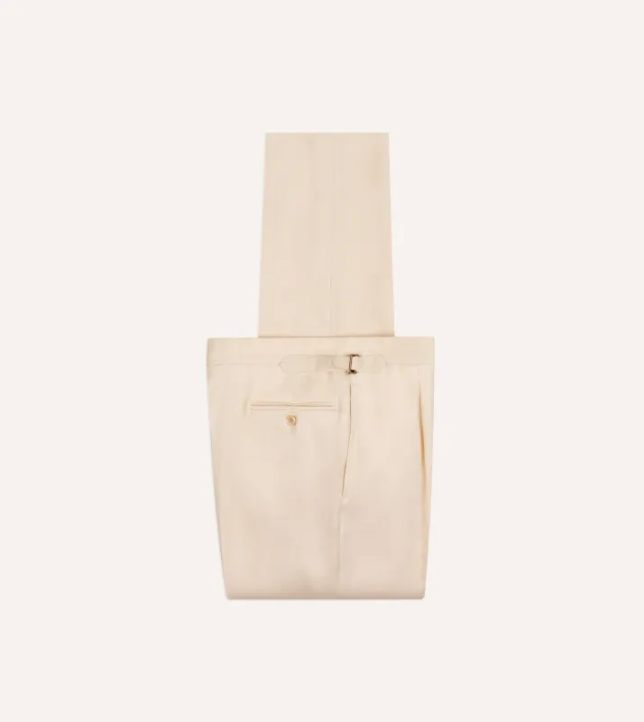 Ecru Ramie-Canapa Single-Pleat Trouser made by Drake's London