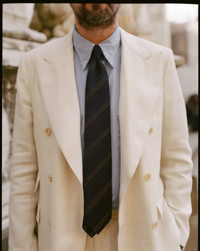 Ecru Ramie-Canapa Double-Breasted Tailored Jacket made by Drake's London