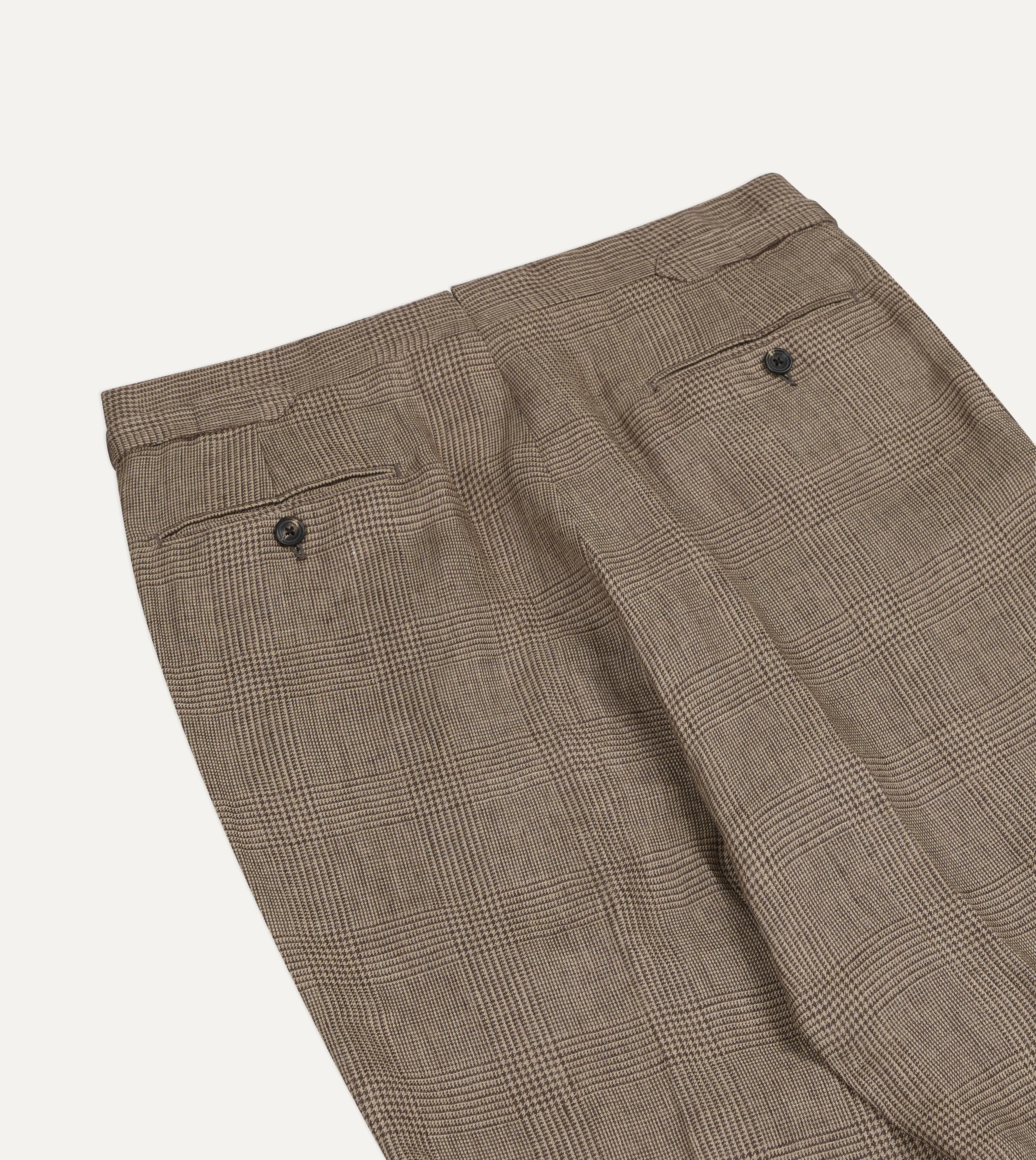 Brown Prince of Wales Check Linen Single Pleat Trouser sold by Drake's London product image thumbnail 5