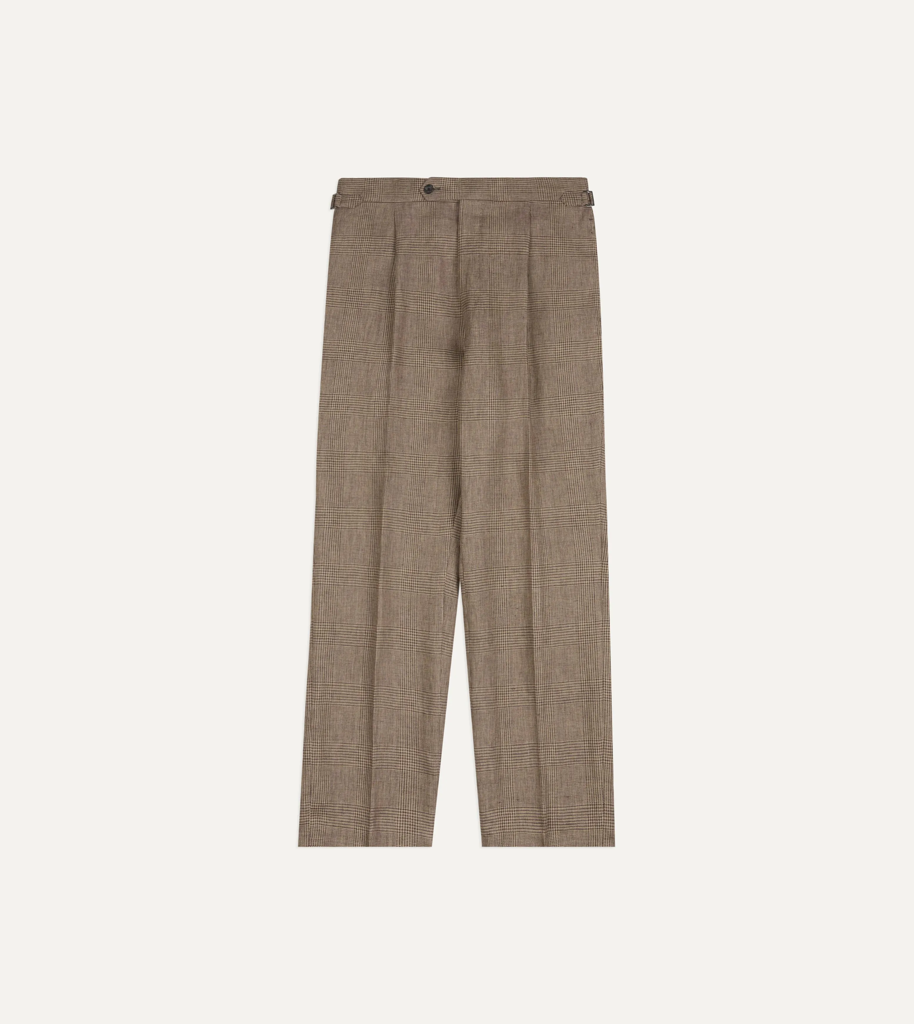 Brown Prince of Wales Check Linen Single Pleat Trouser sold by Drake's London product image thumbnail 3