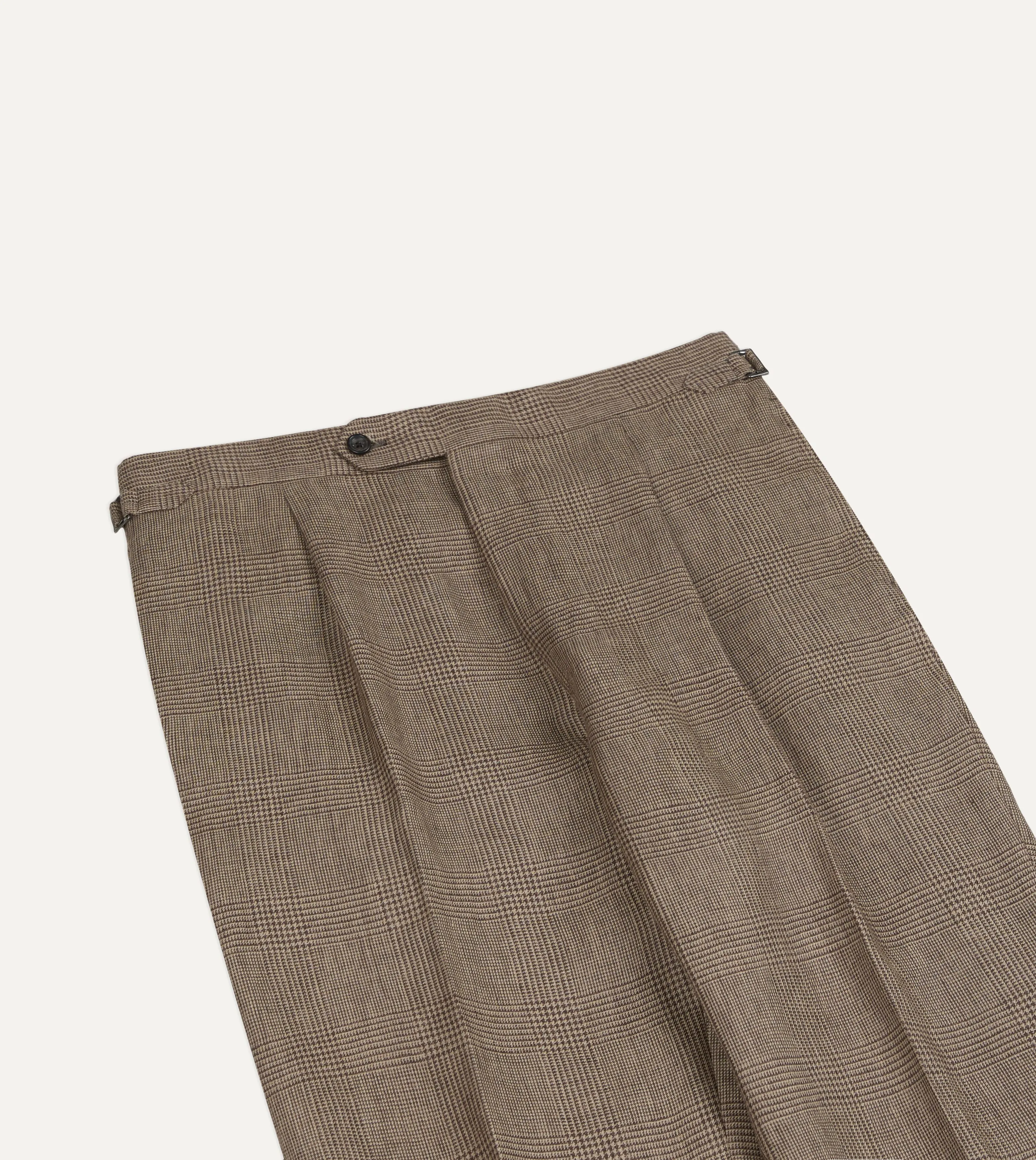 Brown Prince of Wales Check Linen Single Pleat Trouser sold by Drake's London product image thumbnail 4