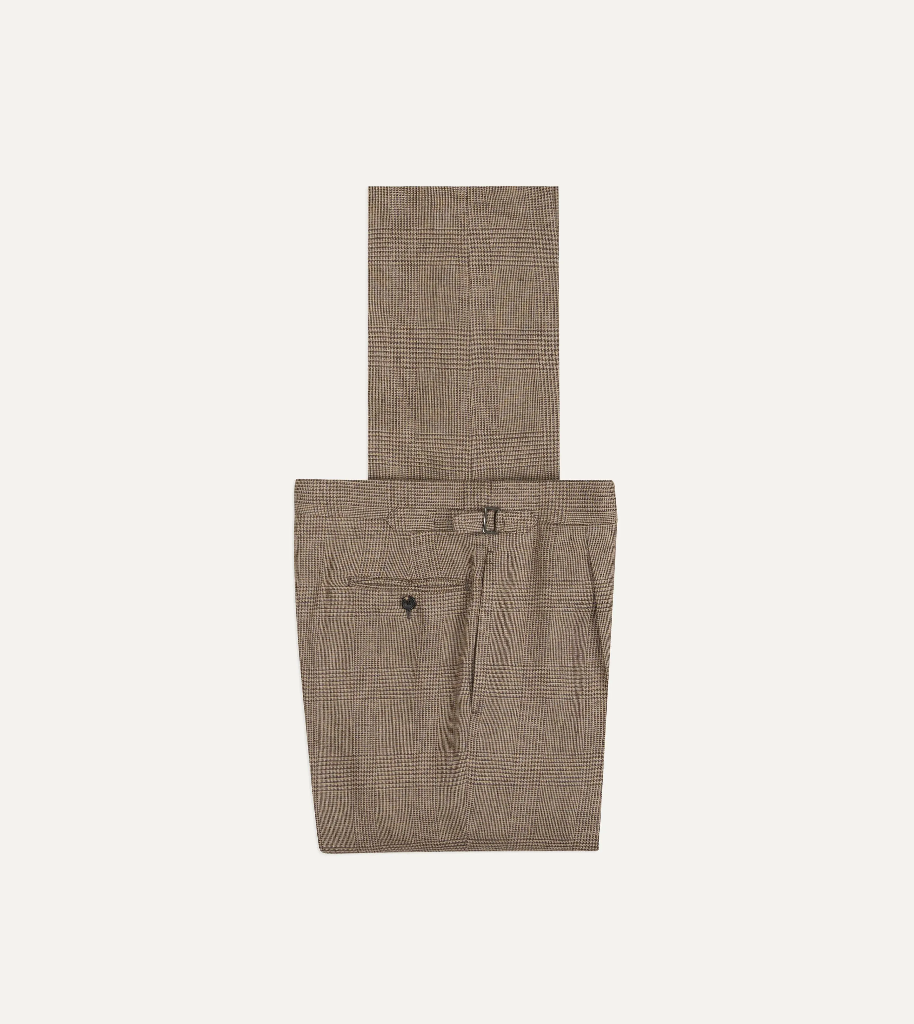 Brown Prince of Wales Check Linen Single Pleat Trouser sold by Drake's London