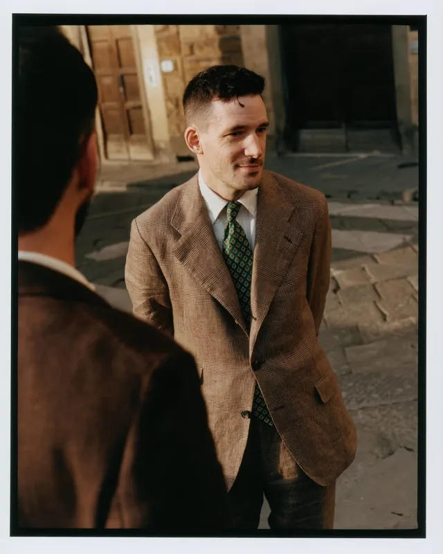 Brown Prince of Wales Check Linen Tailored Jacket made by Drake's London